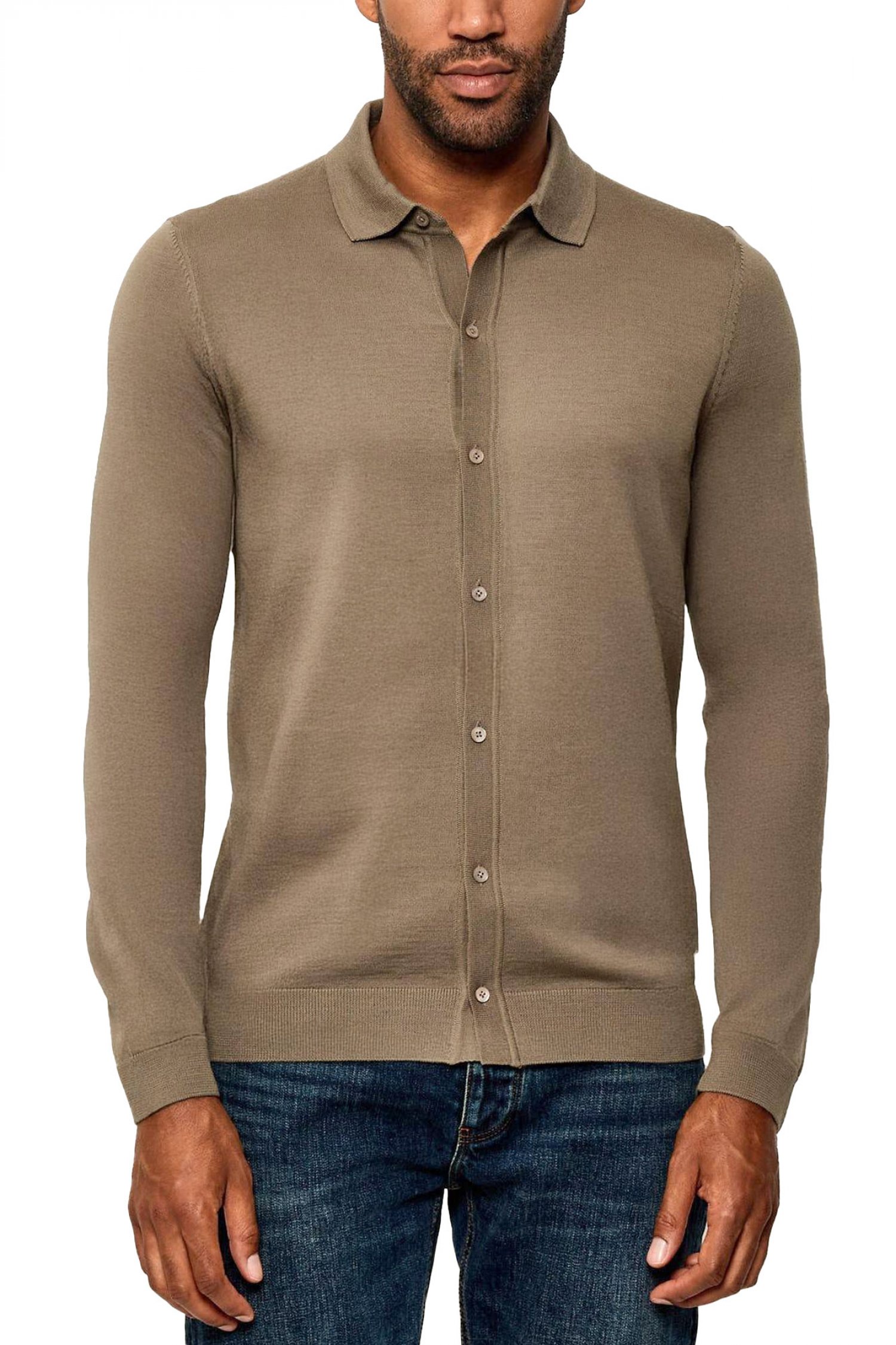 BOSS ΠΛΕΚΤΟ FULL BUTTON HELBERT ΧΑΚΙ