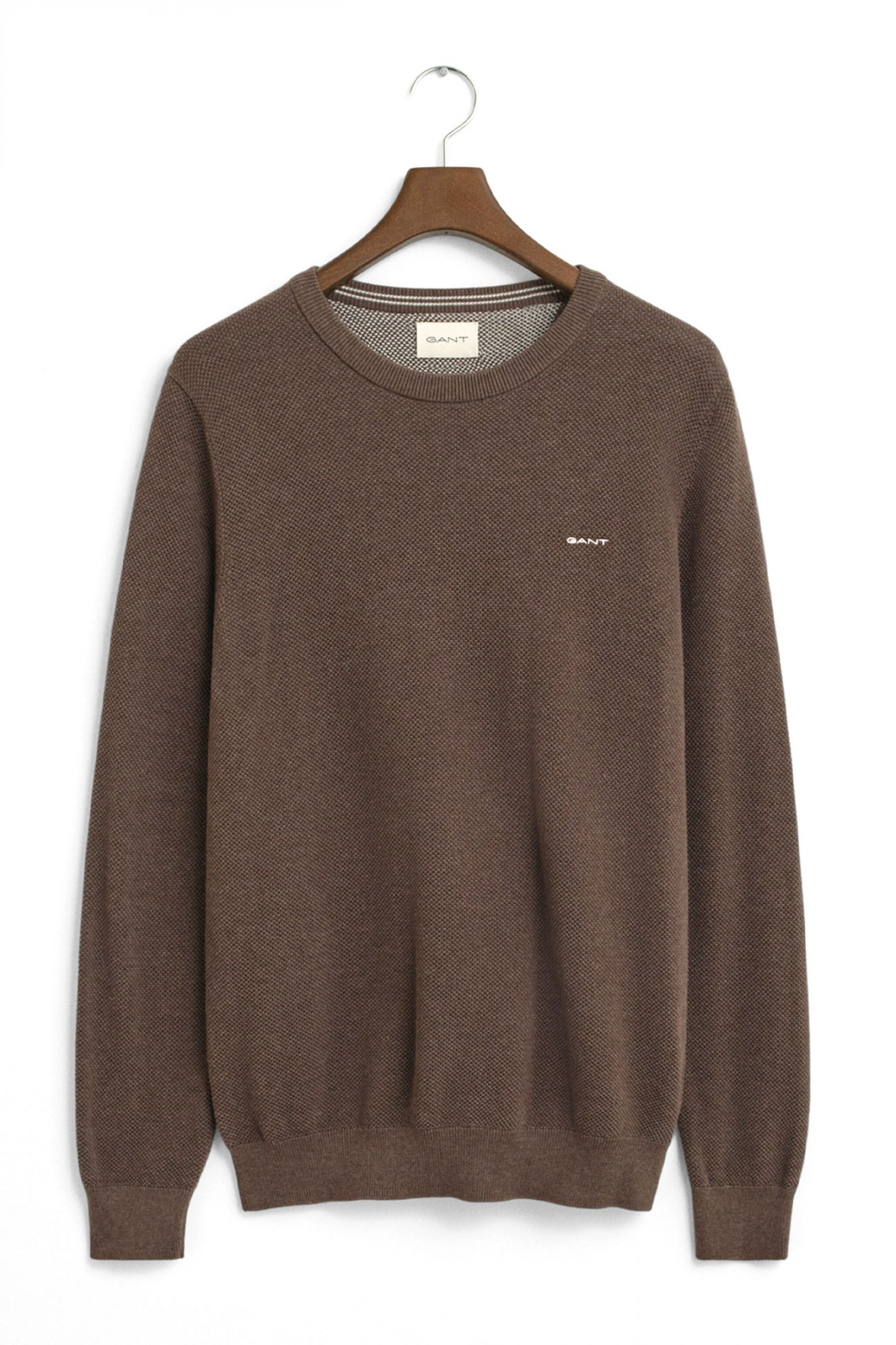 GANT ΠΛΕΚΤΟ PIQUE COTTON C-NECK ΚΑΦΕ