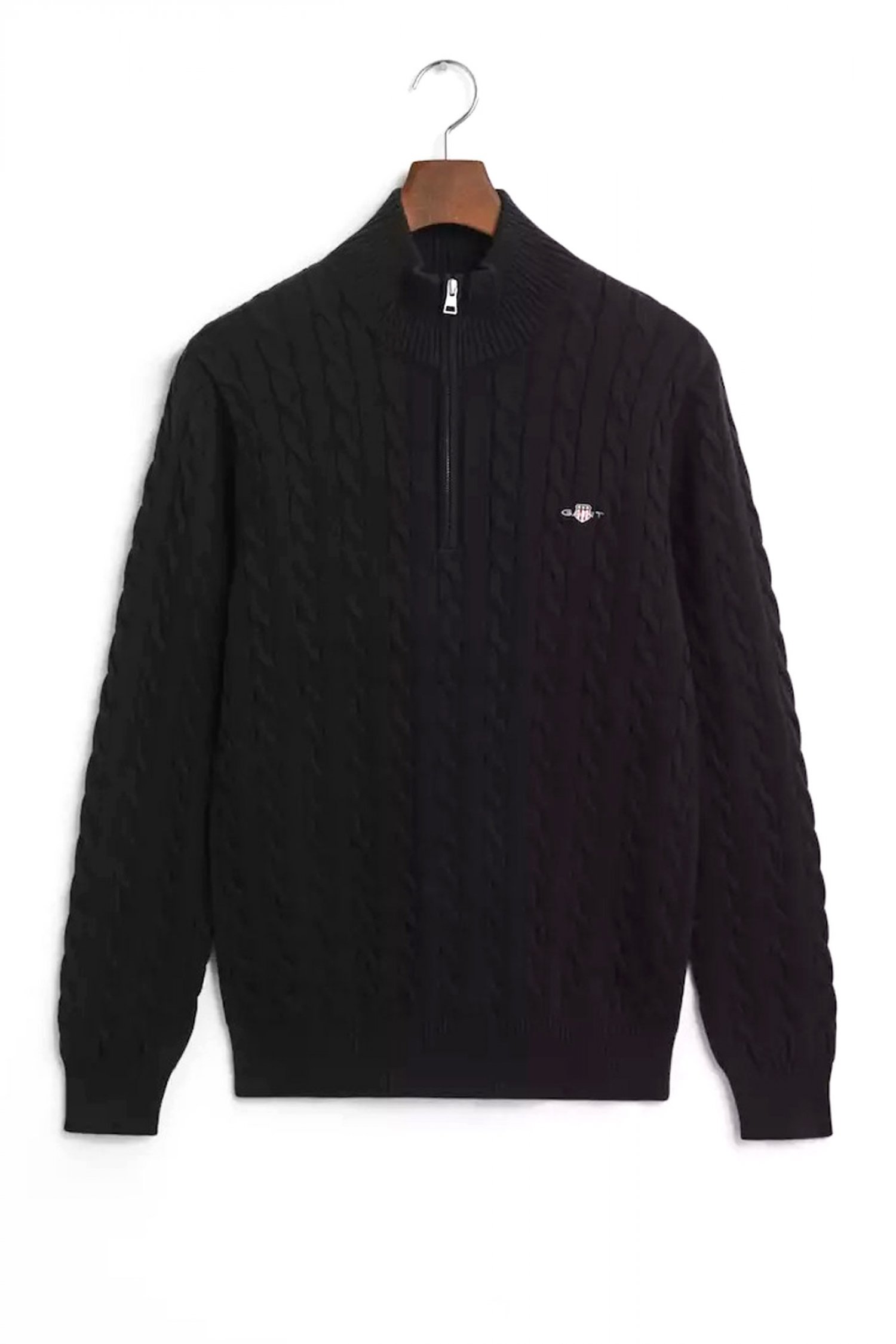 GANT ΠΛΕΚΤΟ HALF ZIP COTTON CABLE ΜΑΥΡΟ
