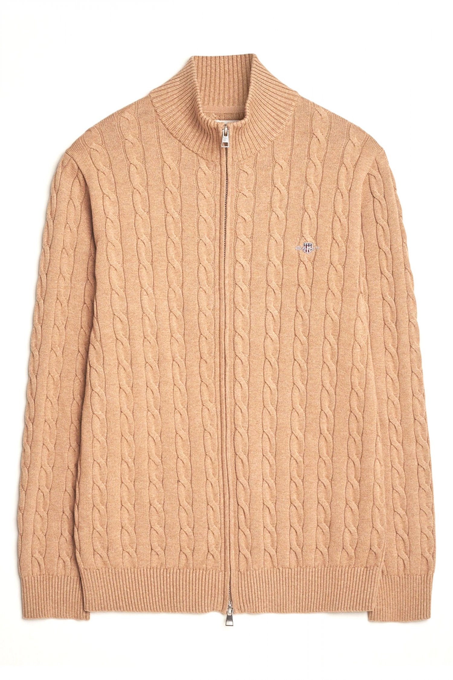 GANT ΠΛΕΚΤΟ FULL ZIP COTTON CABLE ZIPPED CARDIGAN ΚΑΜΕΛ