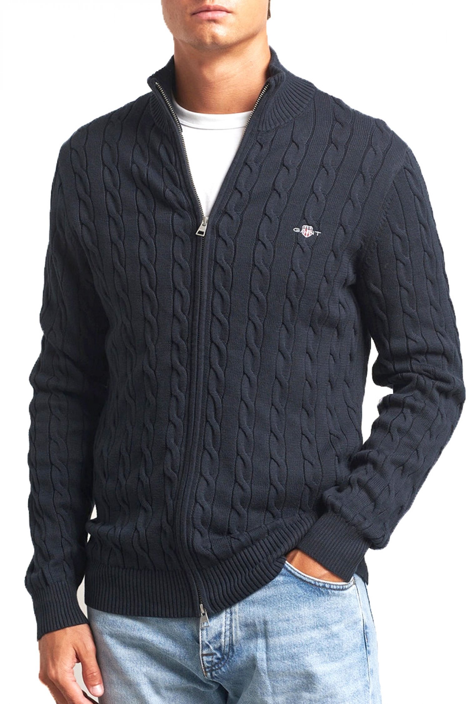 GANT ΠΛΕΚΤΟ FULL ZIP COTTON CABLE ZIPPED CARDIGAN ΜΠΛΕ