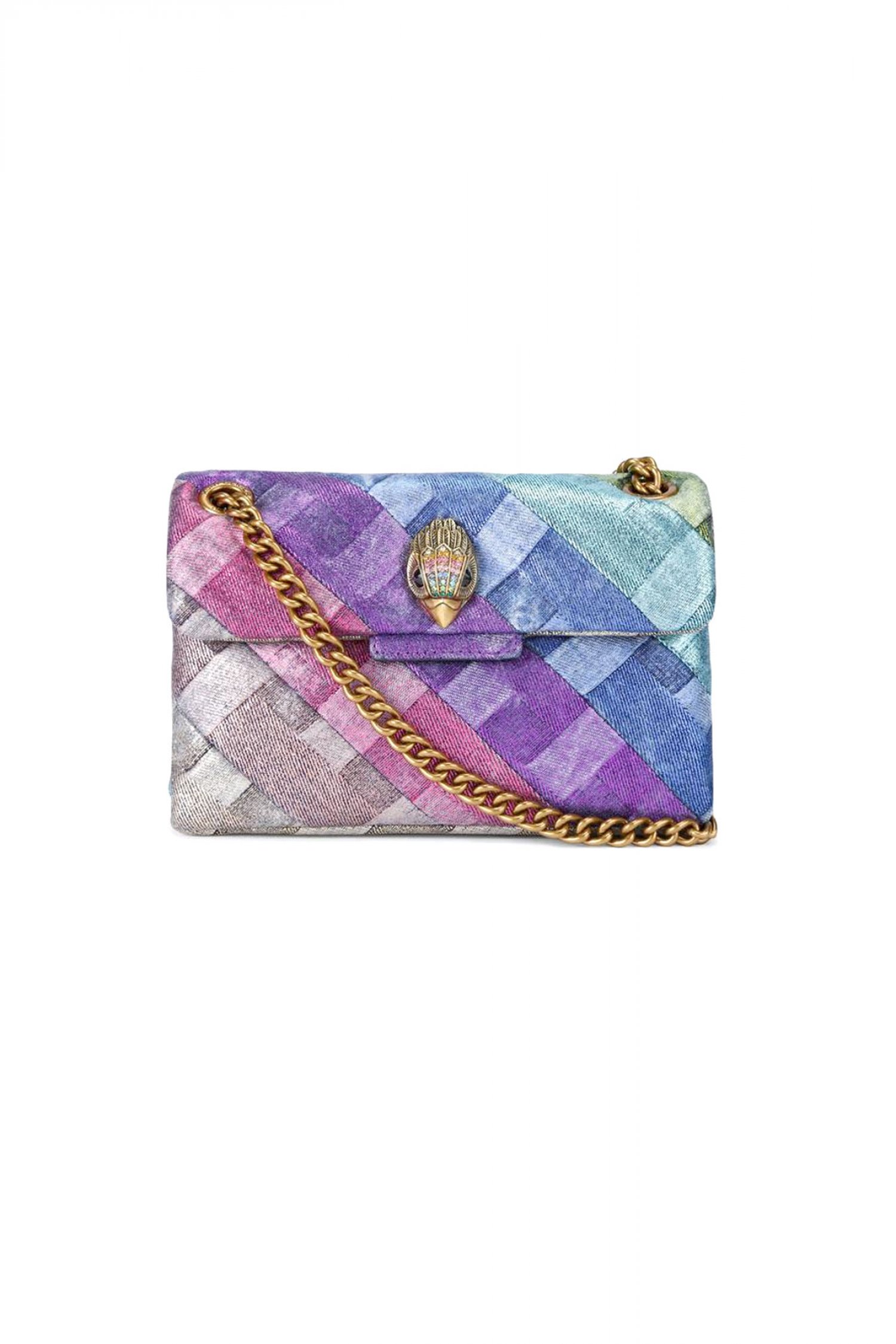 KURT GEIGER TΣΑΝΤΑ CROSSBODY/ΩΜΟΥ MINI KENSINGTON SOFT BAG ΑΛΥΣΙΔΑ LOGO METAΛΛΙΚΑ ΧΡΩΜΑΤΑ ΠΟΛΥΧΡΩΜΟ