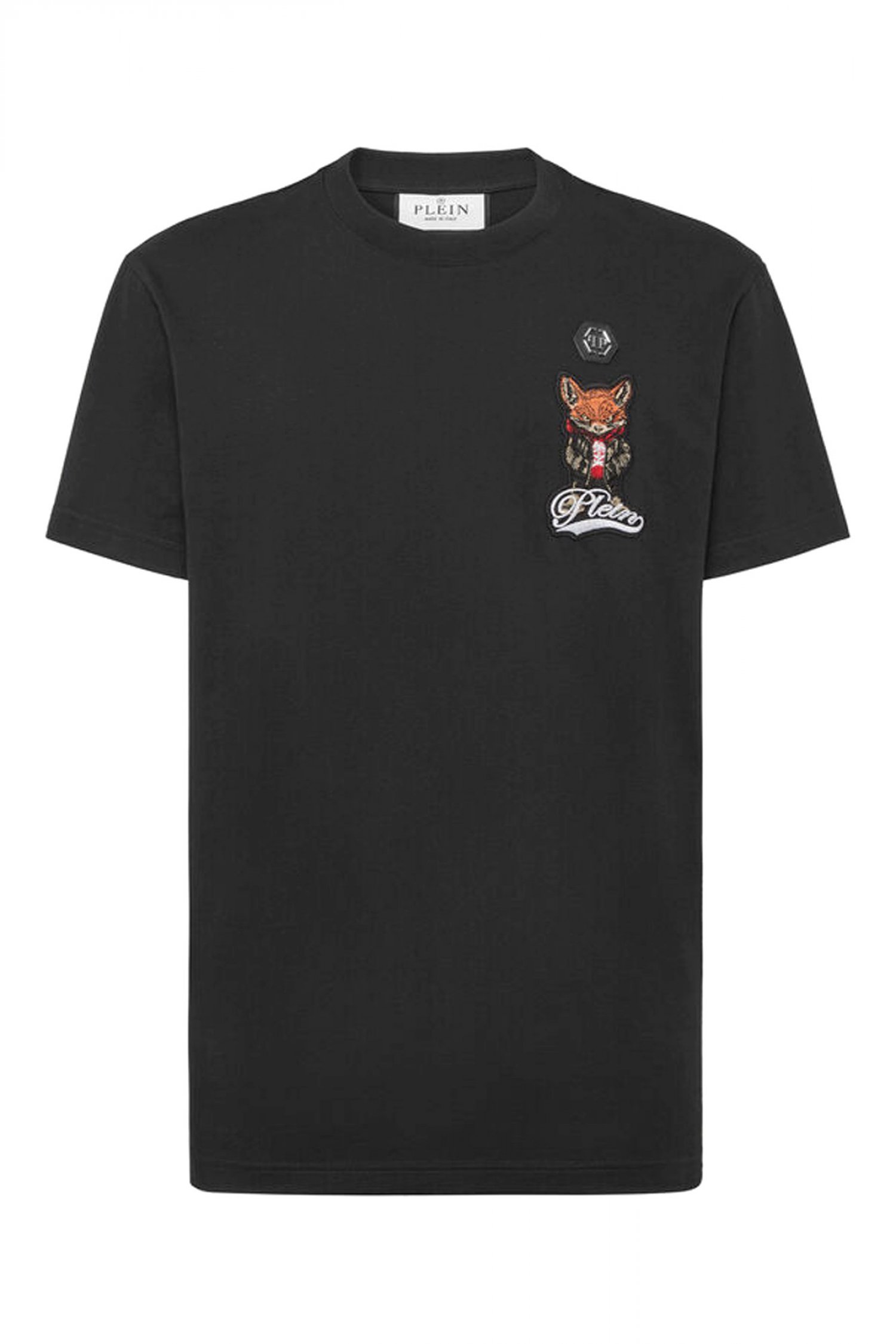 PHILIPP PLEIN T-SHIRT ROUND NECK PLEIN FOX ΜΑΥΡΟ