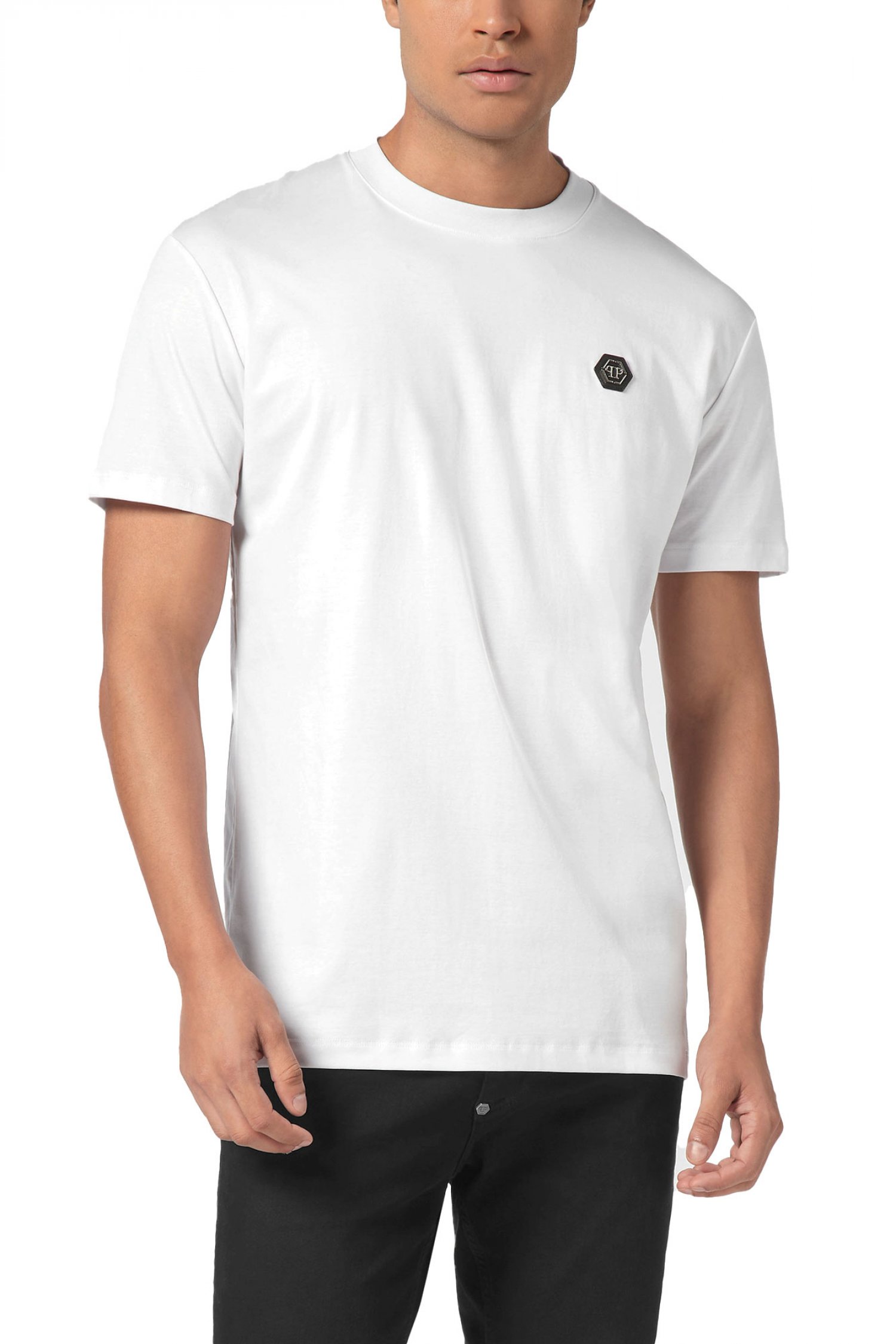 PHILIPP PLEIN T-SHIRT ROUND NECK HEXAGON ΛΕΥΚΟ