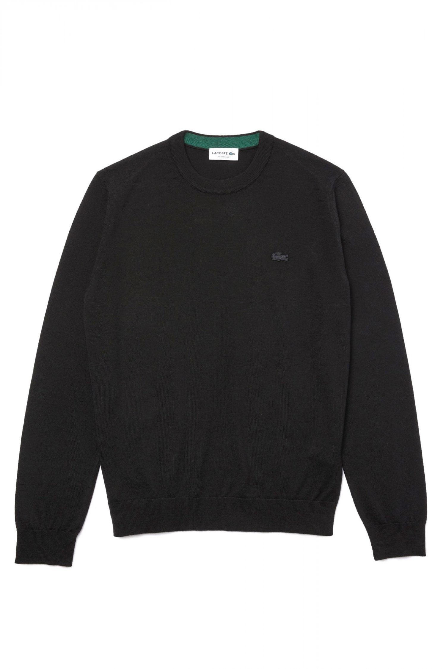 LACOSTE ΠΛΕΚΤΟ CREW NECK REGULAR FIT LOGO ΜΑΥΡΟ