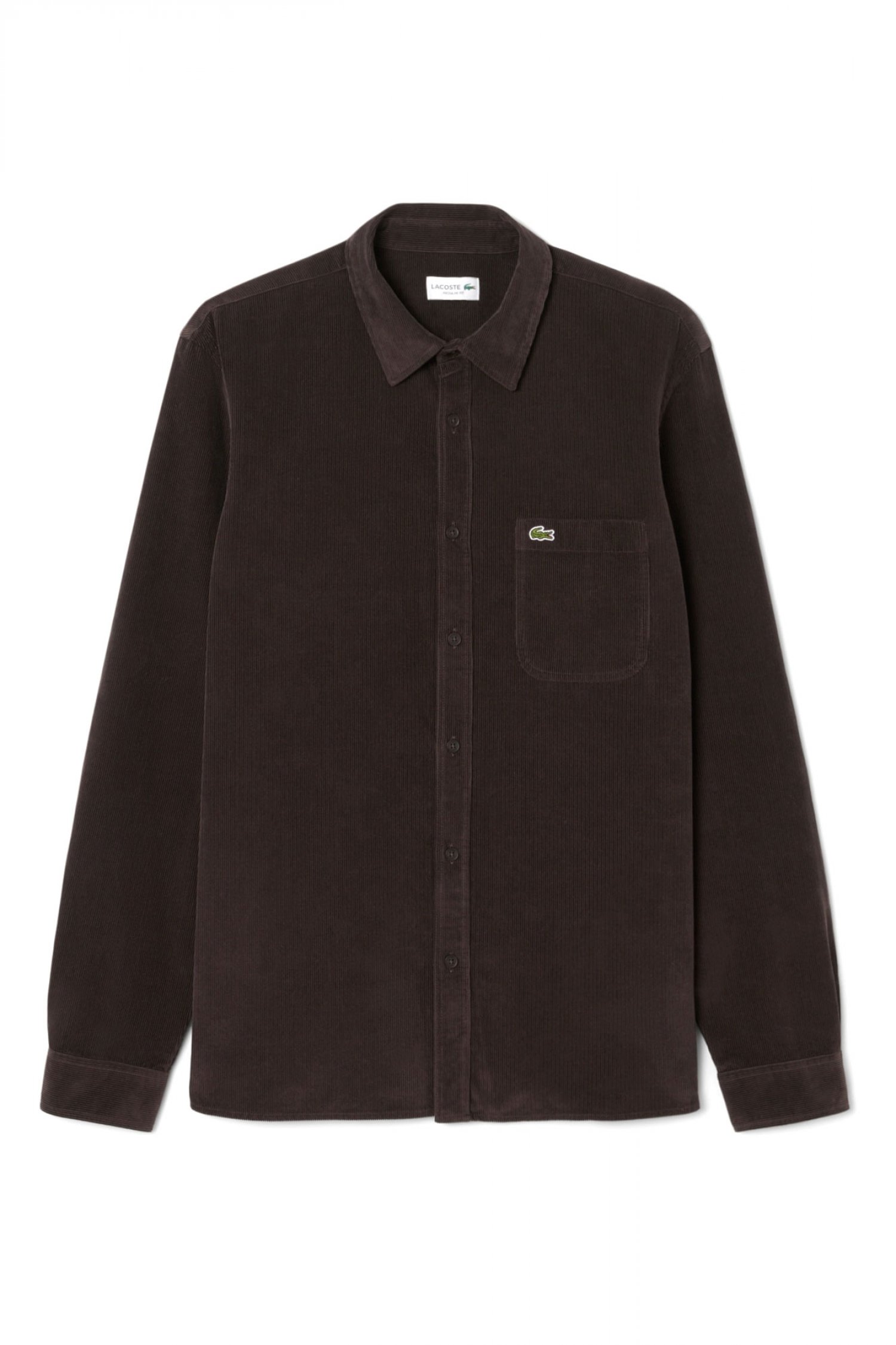 LACOSTE ΠΟΥΚΑΜΙΣΟ ΚΟΤΛΕ REGULAR FIT LOGO ΣΚΟΥΡΟ ΚΑΦΕ