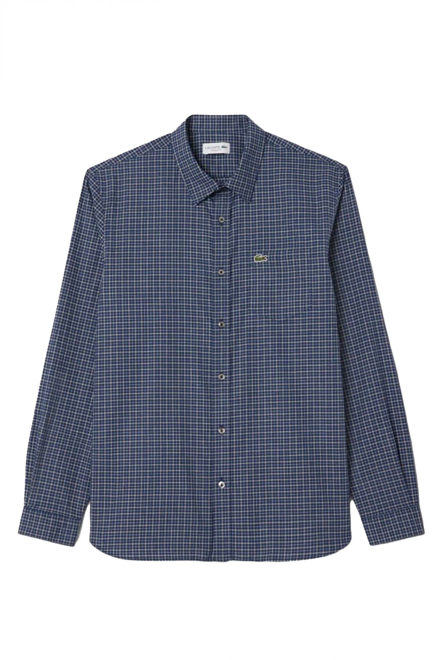 LACOSTE ΠΟΥΚΑΜΙΣΟ ΚΑΡΩ BUTTON DOWN REGULAR FIT ΜΠΛΕ-ΛΕΥΚΟ