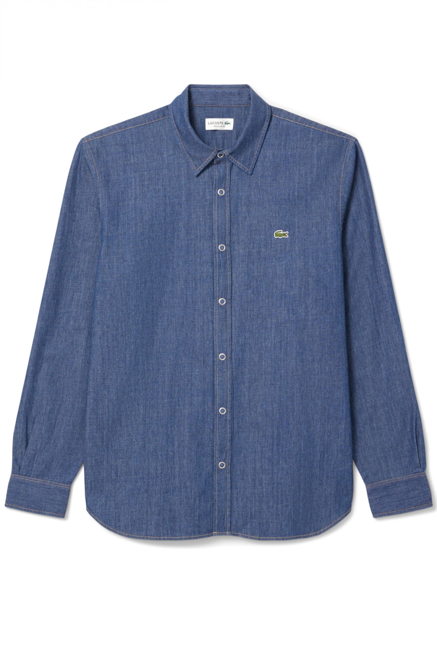 LACOSTE ΠΟΥΚΑΜΙΣΟ DENIM REGURAL FIT LOGO ΜΠΛΕ