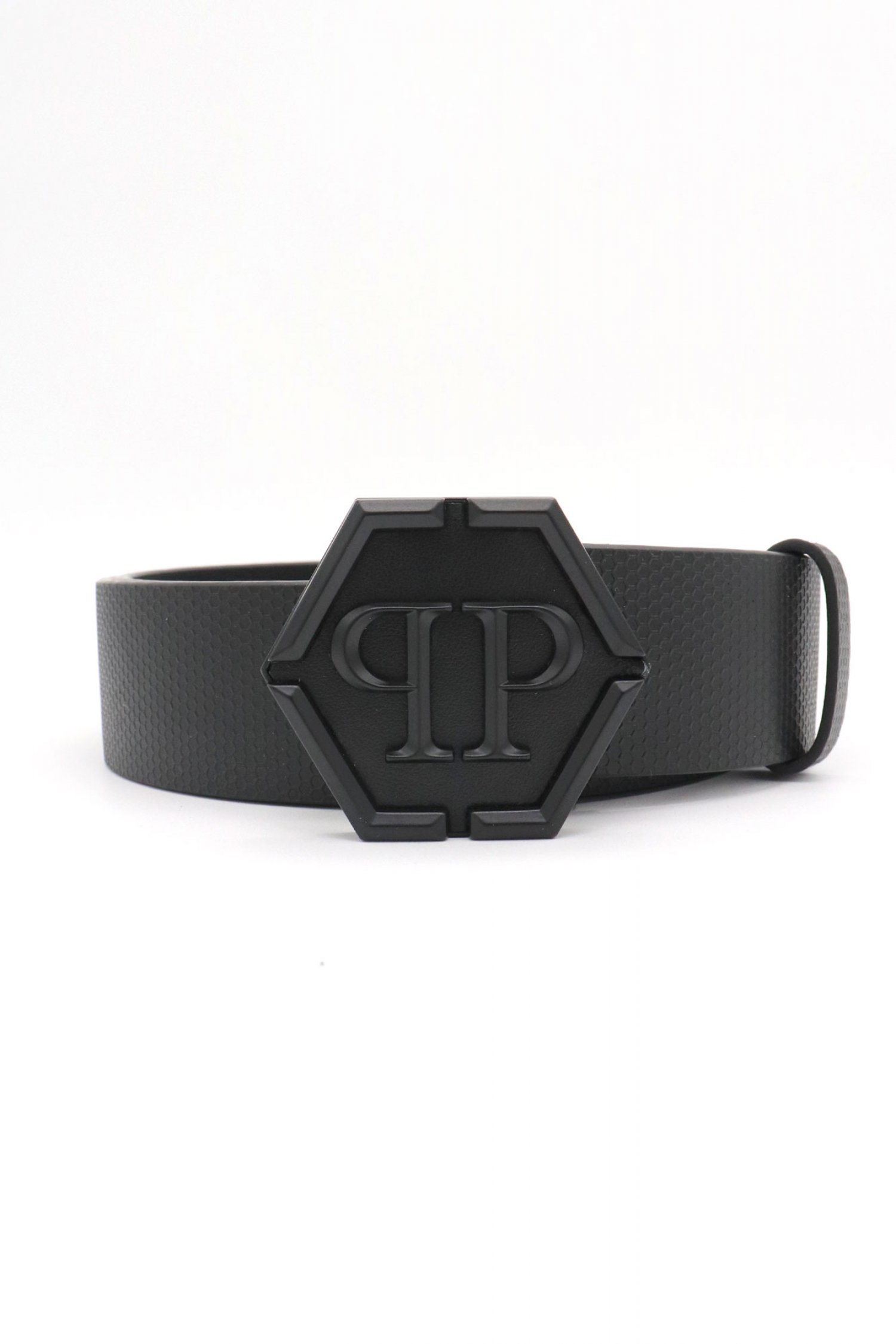 PHILIPP PLEIN ΖΩΝΗ PRINTED LEATHER HEXAGON ΜΑΥΡΟ