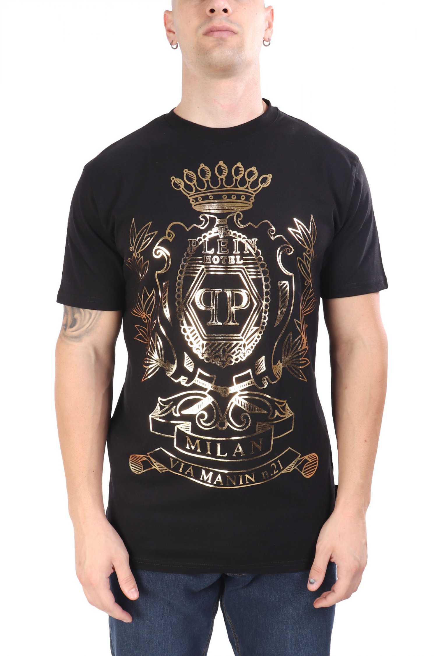 PHILIPP PLEIN T-SHIRT CREST ΜΑΥΡΟ-ΧΡΥΣΟ