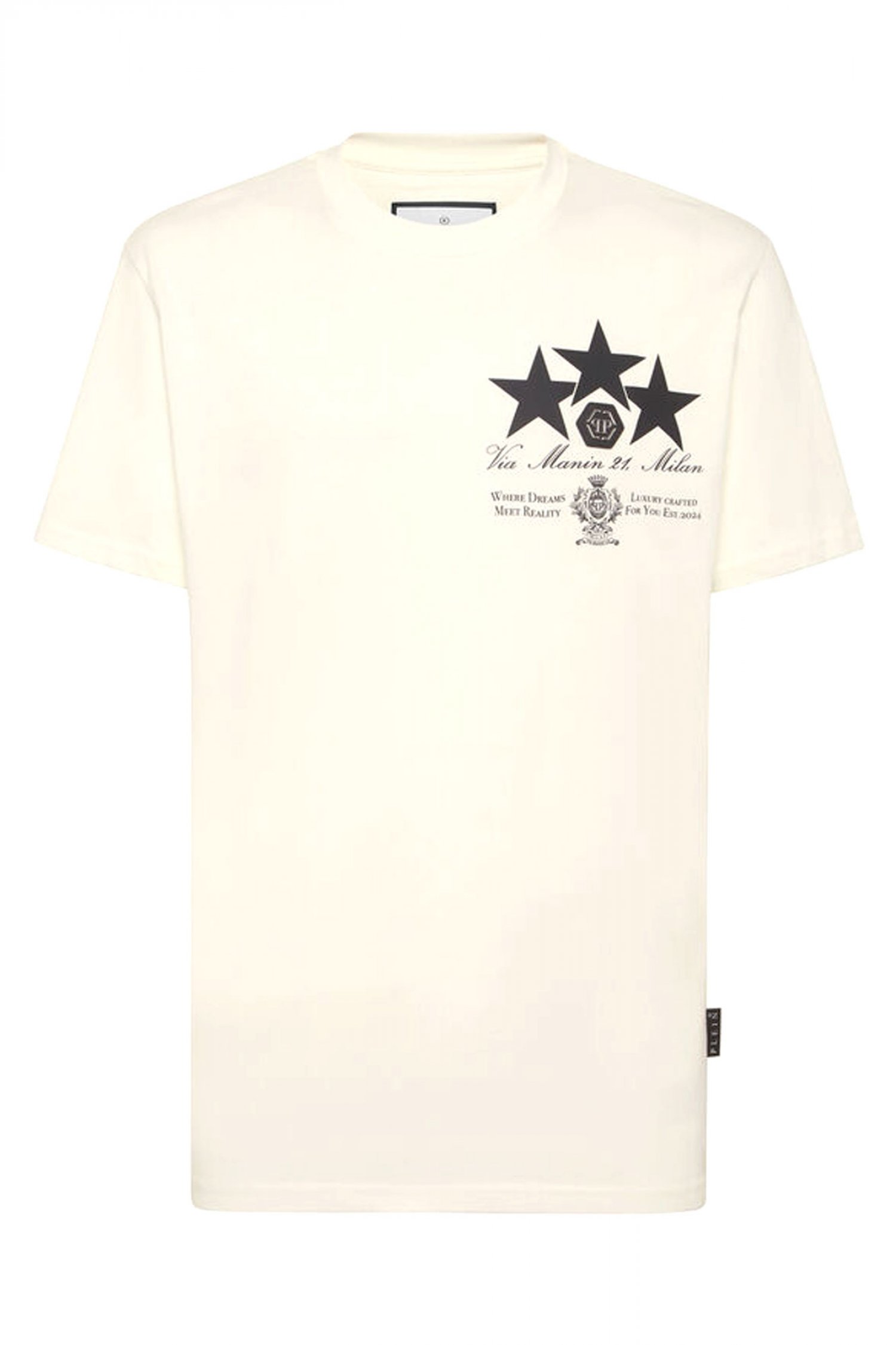 PHILIPP PLEIN T-SHIRT LEATHER PATCH STARS ΥΠΟΛΕΥΚΟ