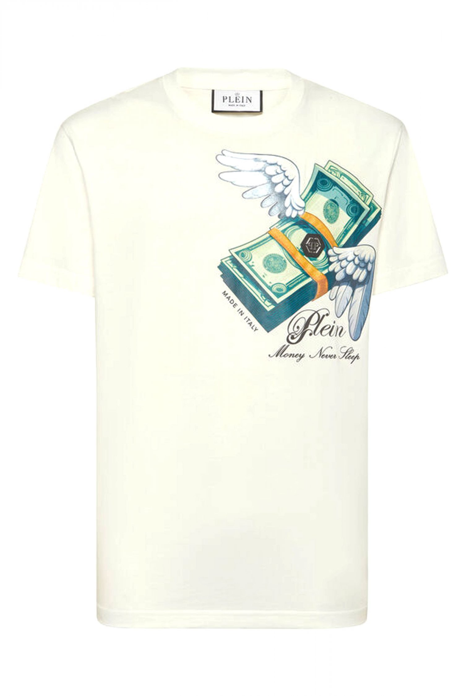 PHILIPP PLEIN T-SHIRT ROUND NECK MONEY ΛΕΥΚΟ