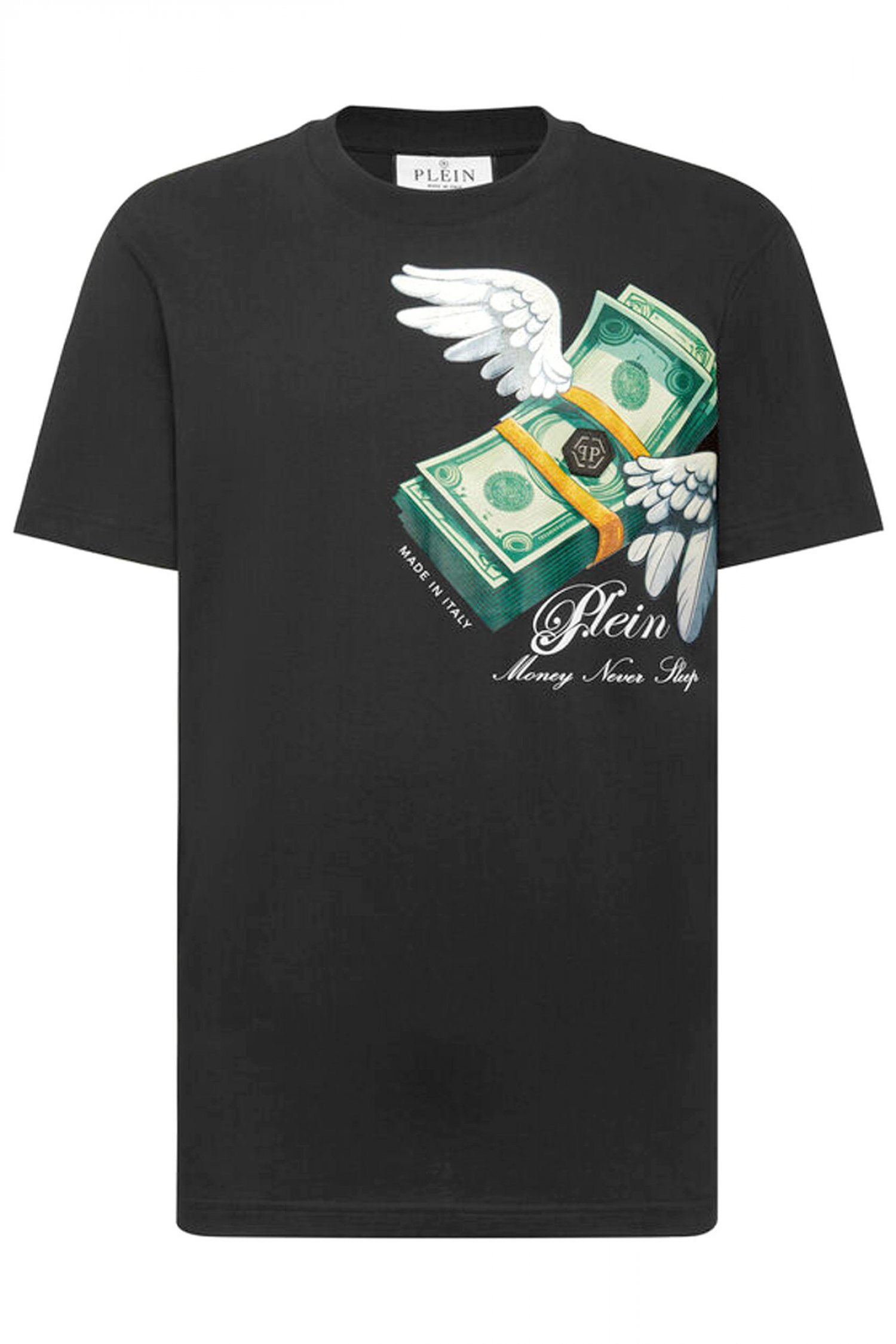 PHILIPP PLEIN T-SHIRT ROUND NECK MONEY ΜΑΥΡΟ