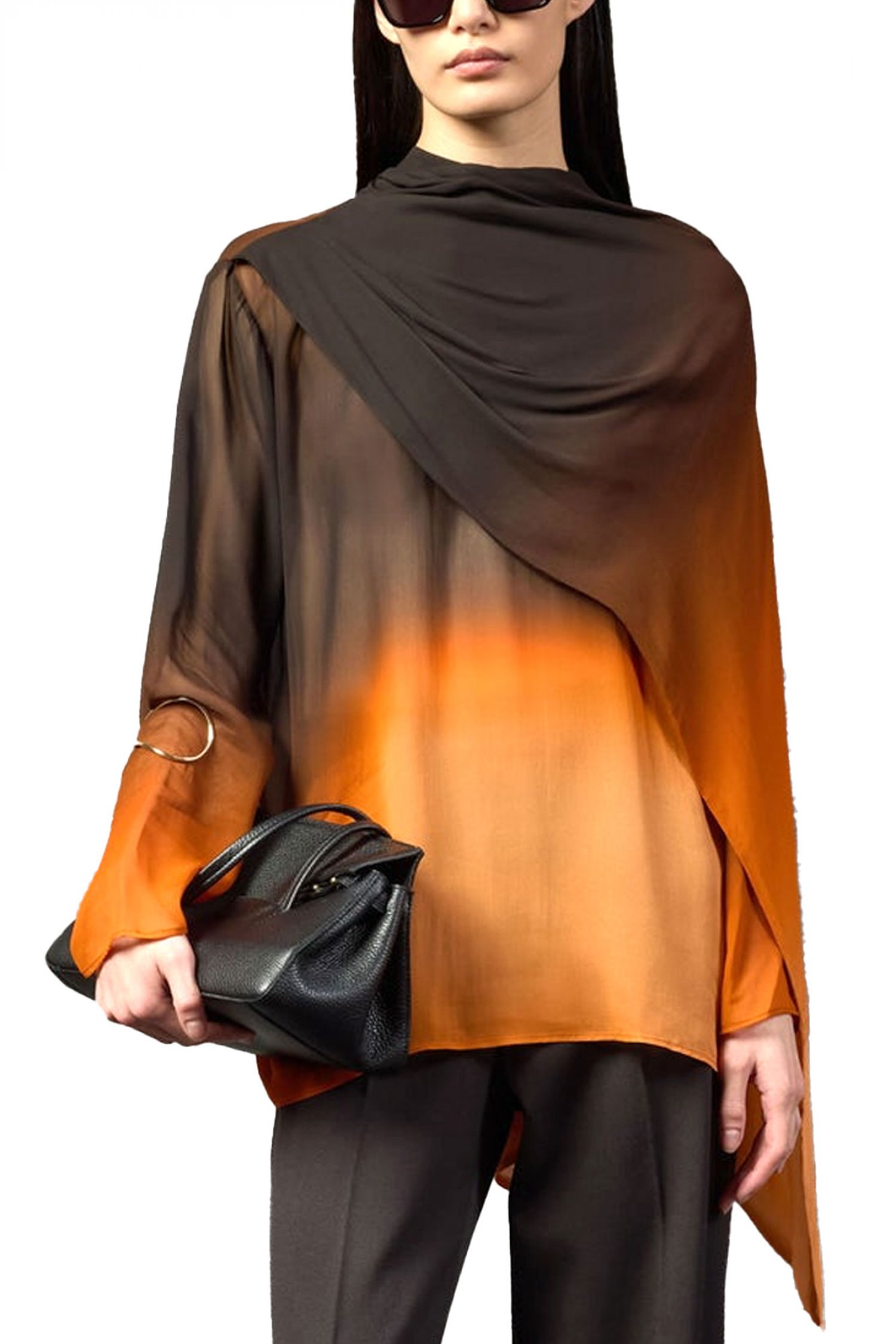 LIVIANA CONTI TOP ΑΣΣΥΜΕΤΡΟ C-THRU ΚΑΦΕ-ΠΟΡΤΟΚΑΛΙ