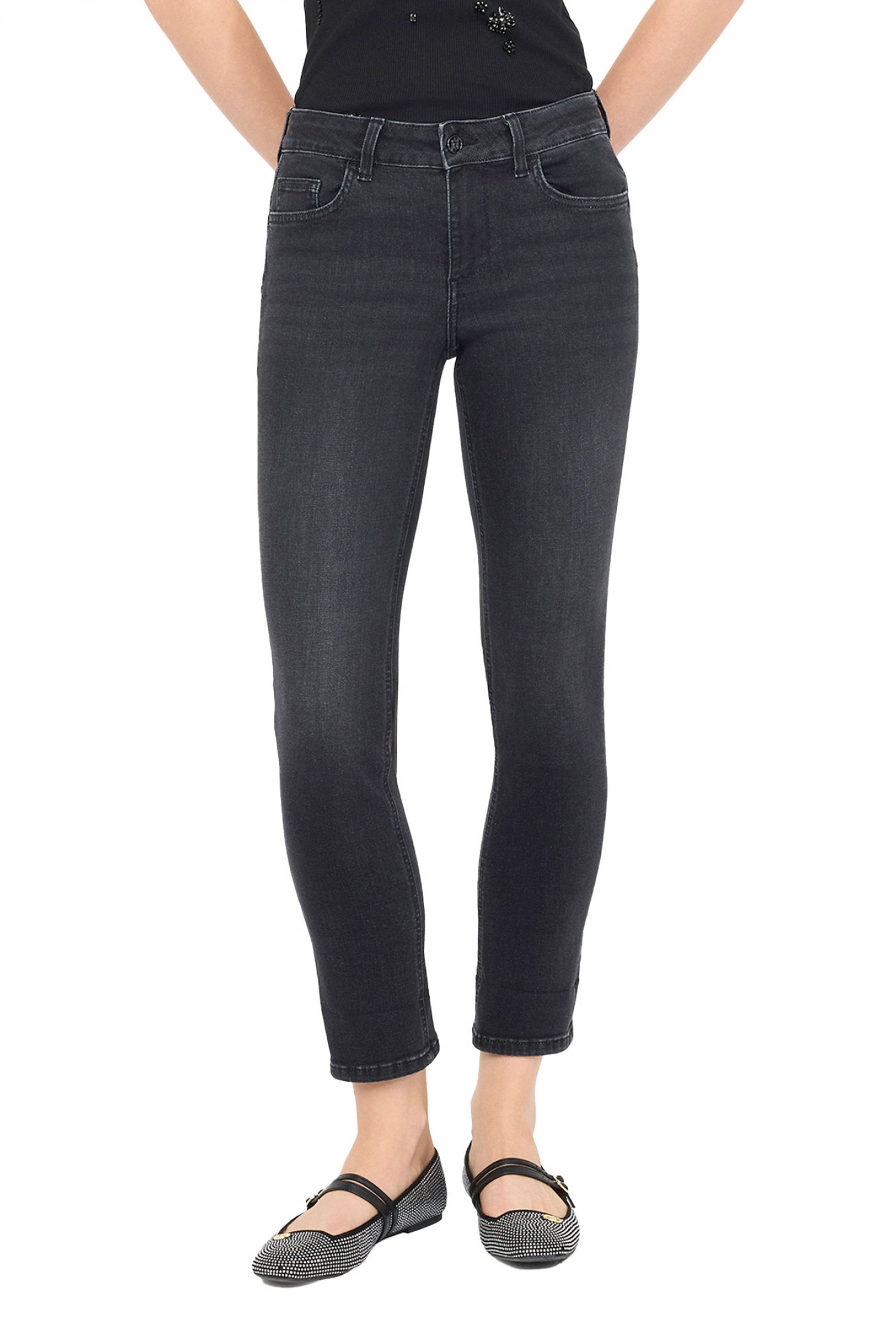 LIU-JO ΠΑΝΤΕΛΟΝΙ JEANS MONROE REGULAR WAIST ΜΑΥΡΟ