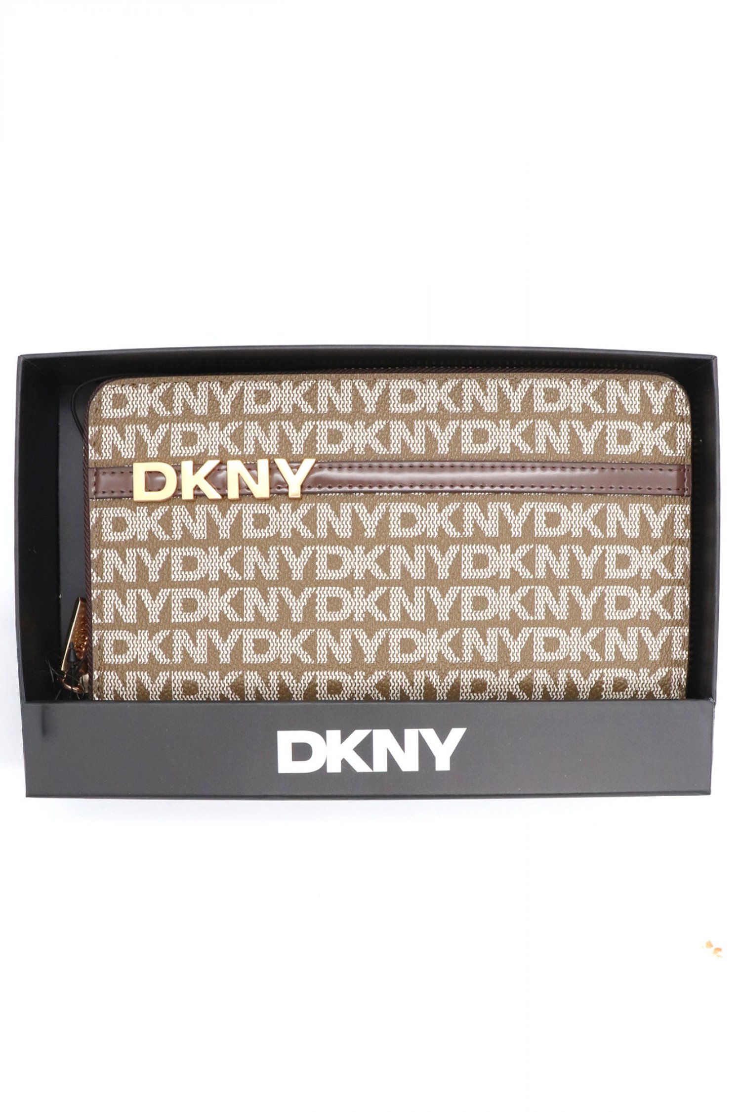 DKNY ΠΟΡΤΟΦΟΛΙ AVRIL LARGE ALL OVER LOGO ΜΠΕΖ-ΚΑΦΕ