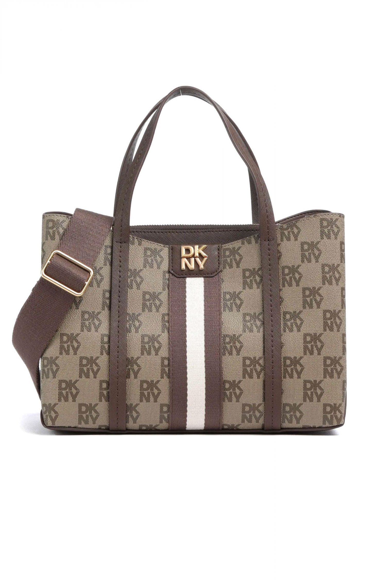 DKNY ΤΣΑΝΤΑ ΧΕΙΡΟΣ/CROSSBODY NURI TOTE ALL OVER LOGO ΜΠΕΖ-ΚΑΦΕ