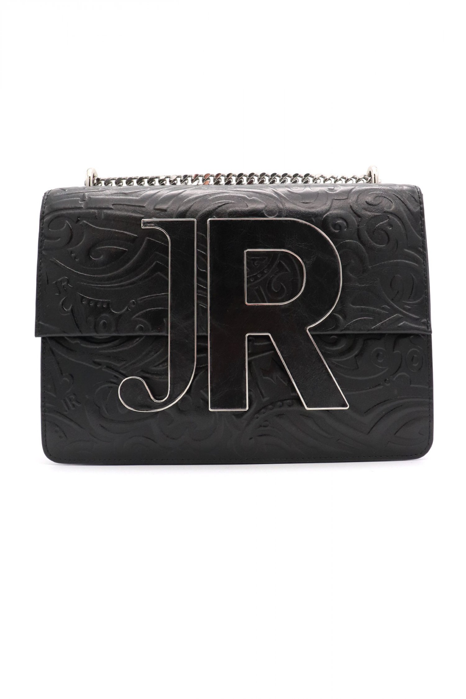 RICHMOND X ΤΣΑΝΤΑ ΩΜΟΥ/CROSSBODY ΔΕΡΜΑ METABA LOGO ΜΕΤΑΛΛΙΚΟ ΜΑΥΡΟ