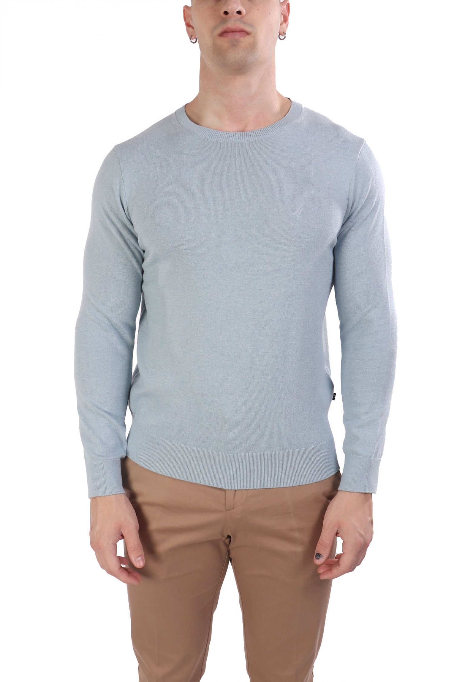 NAUTICA ΠΛEKΤΟ CREW NECK LOGO ΣΙΕΛ