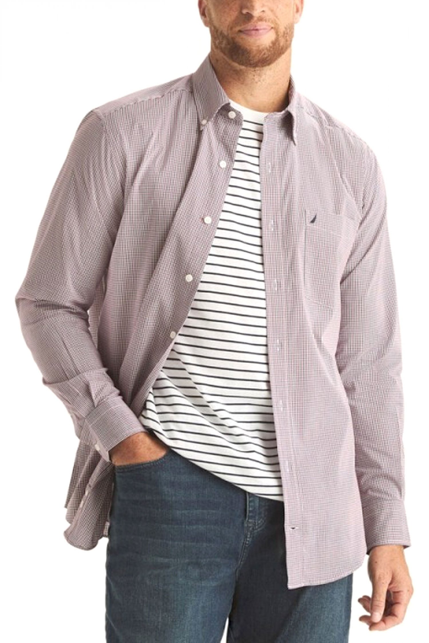 NAUTICA ΠΟΥΚΑΜΙΣΟ BUTTON DOWN ΜΙΚΡΟΚΑΡΩ CLASSIC FIT ΚΟΚΚΙΝΟ-ΜΠΛΕ