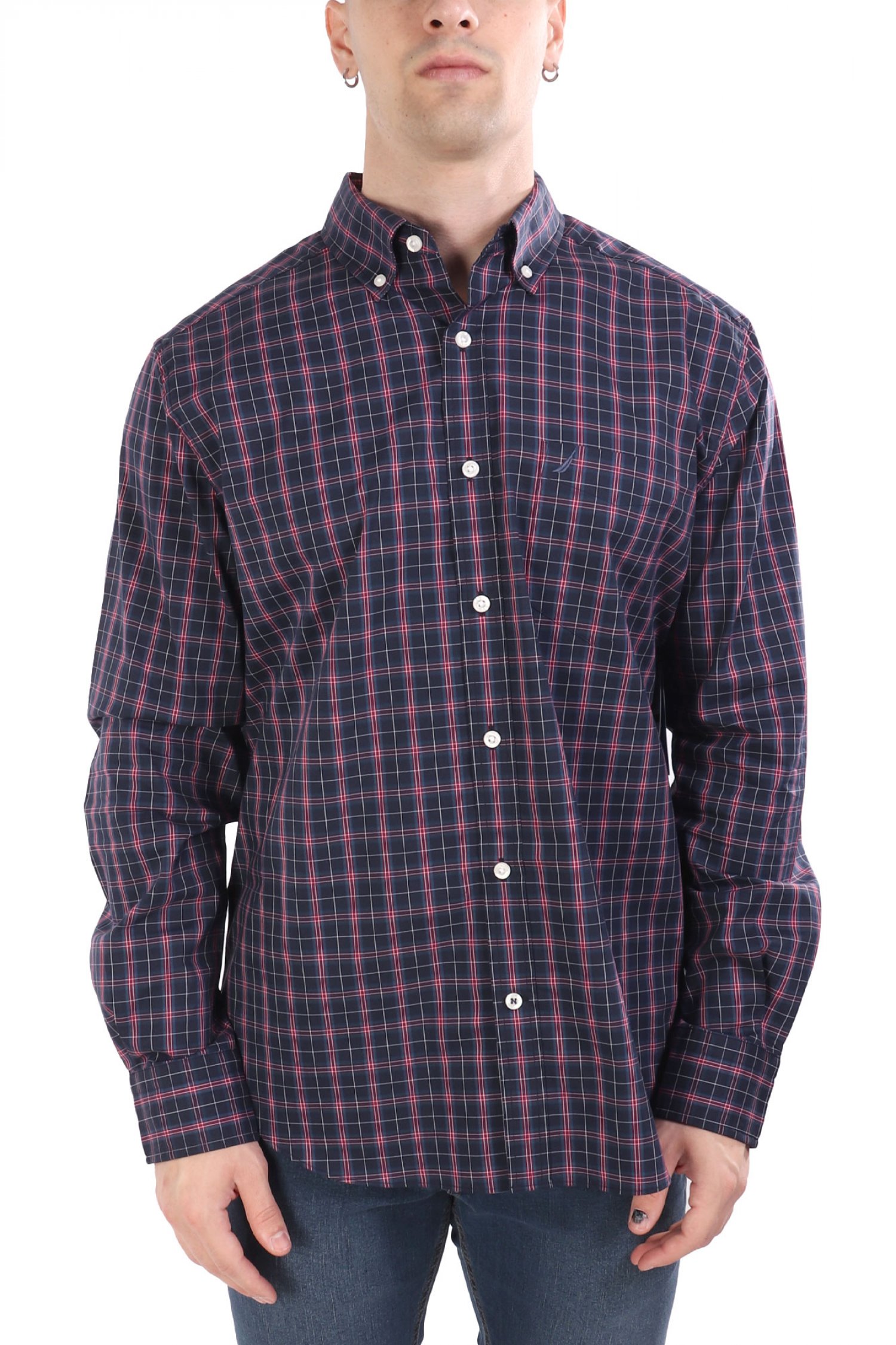 NAUTICA ΠΟΥΚΑΜΙΣΟ BUTTON DOWN ΚΑΡΩ CLASSIC FIT ΜΠΛΕ-ΚΟΚΚΙΝΟ