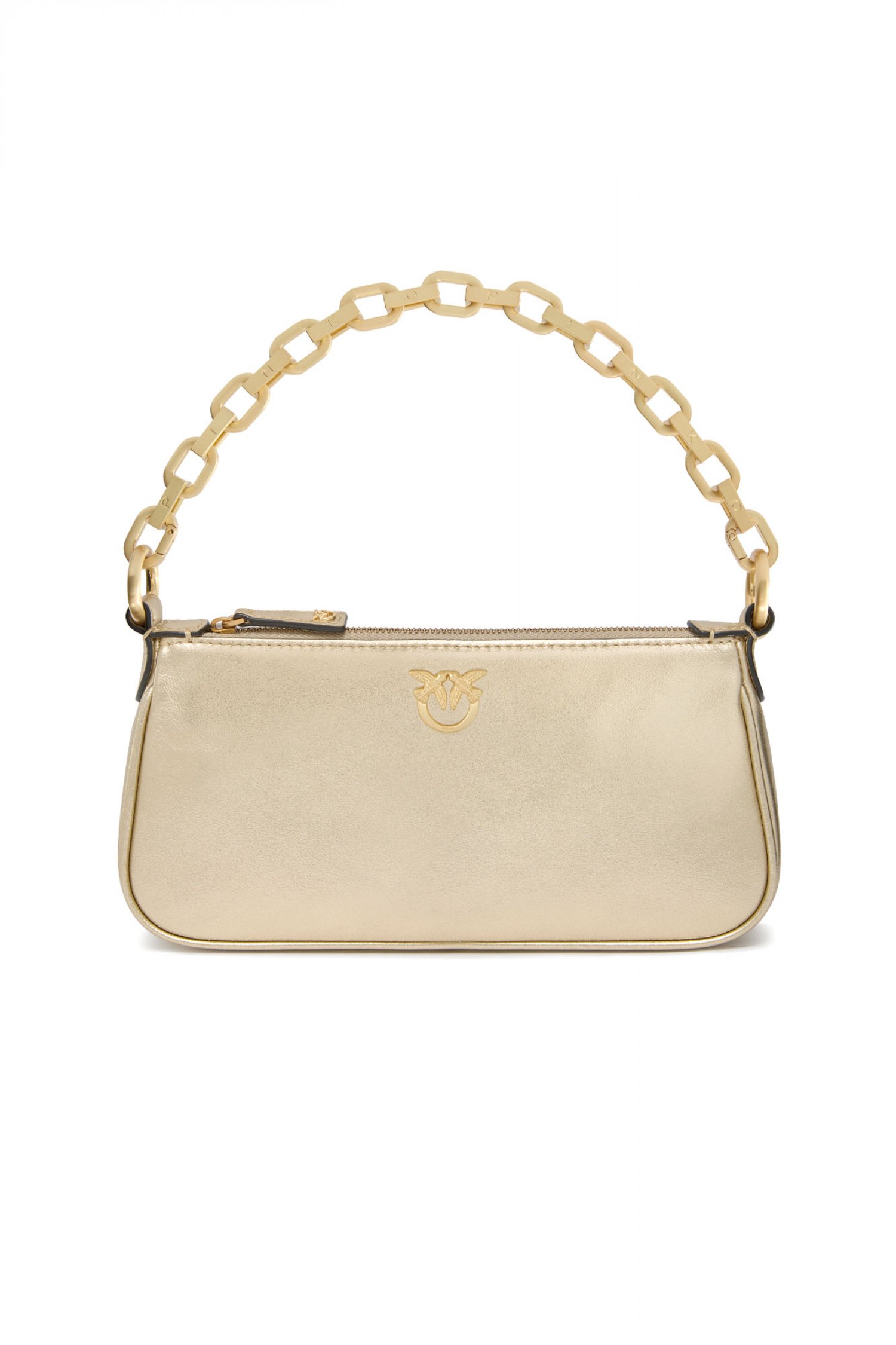 PINKO PINKO ΤΣΑΝΤΑΚΙ HALF MOON BAGUETTE MINI METALLIC SUEDE ΧΡΥΣΟ