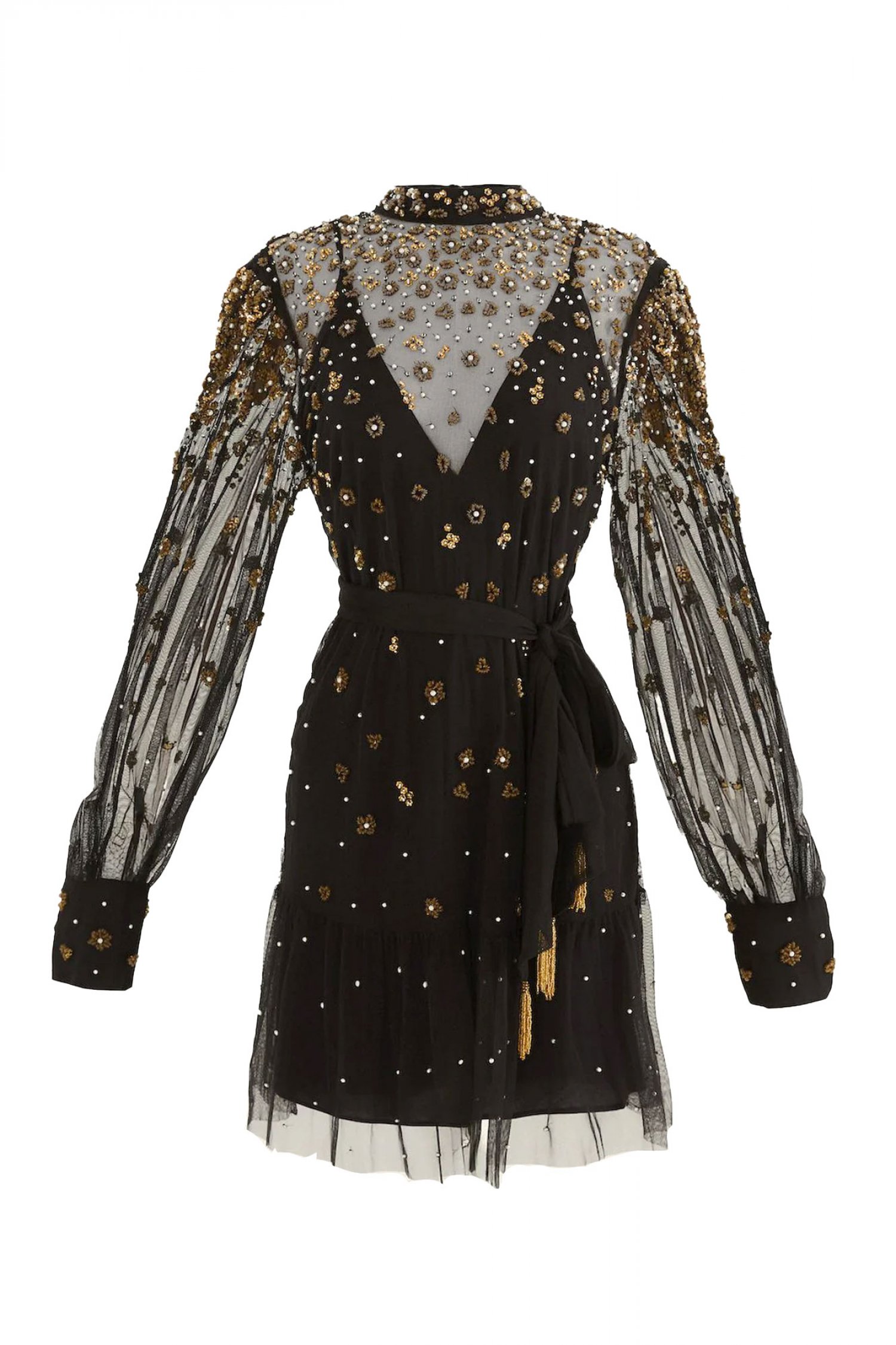 FARM RIO ΦΟΡΕΜΑ TULLE MINI ΜΑΥΡΟ