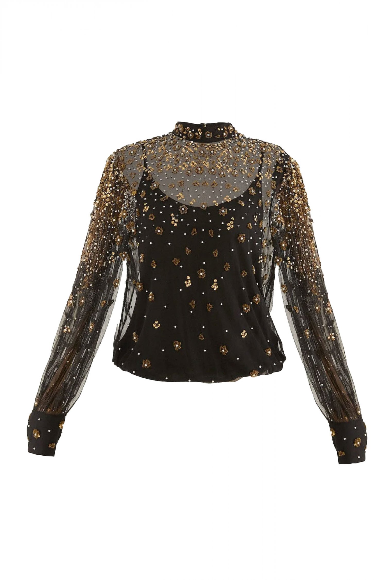 FARM RIO ΜΠΛΟΥΖΑ BUBBLE TULLE ΜΑΥΡΟ