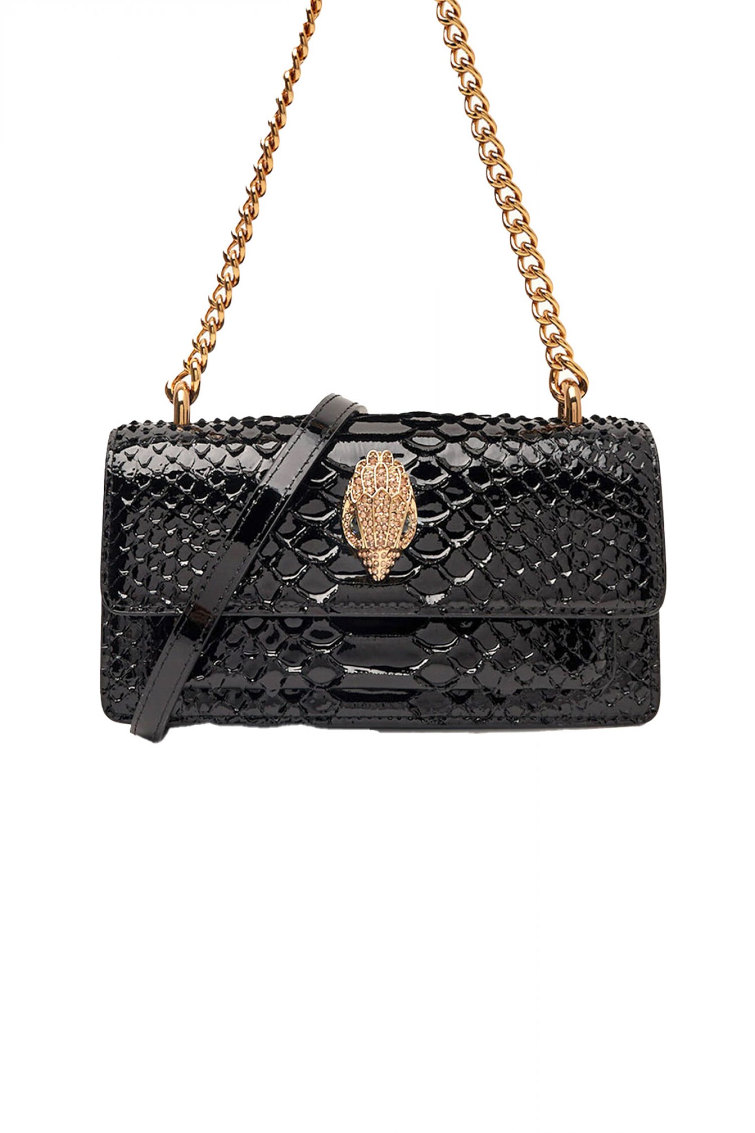 KURT GEIGER ΤΣΑΝΤΑKI CROSSBODY/XEIΡΟΣ SHOREDITCH SM EW ΛΟΥΣΤΡΙΝΙ SNAKE PRINT AΛΥΣΙΔΑ LOGO ΜΑΥΡΟ