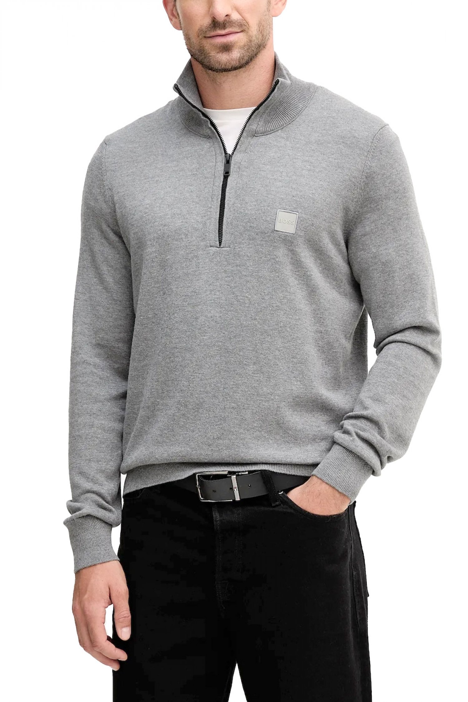 BOSS CASUAL ΠΛΕΚΤΟ HALFZIP KANOBIX S ΓΚΡΙ