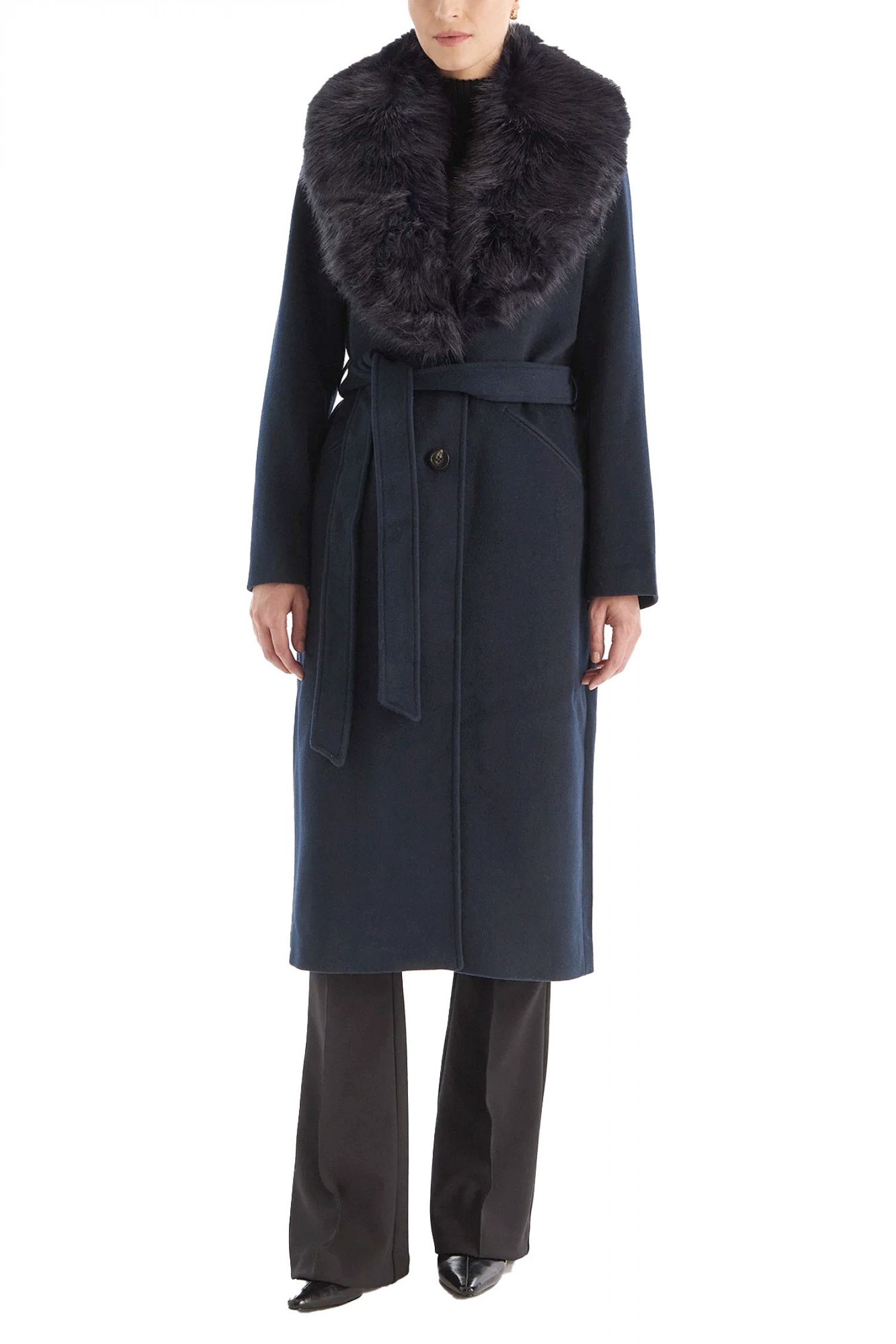 MICHAEL KORS ΠΑΛΤΟ ΑΠΟΣΠΩΜΕΝΗ ΖΩΝΗ ΑΠΟΣΠΩΜΕΝΗ ΓΟΥΝΑ FAUX FUR ΜΠΛΕ