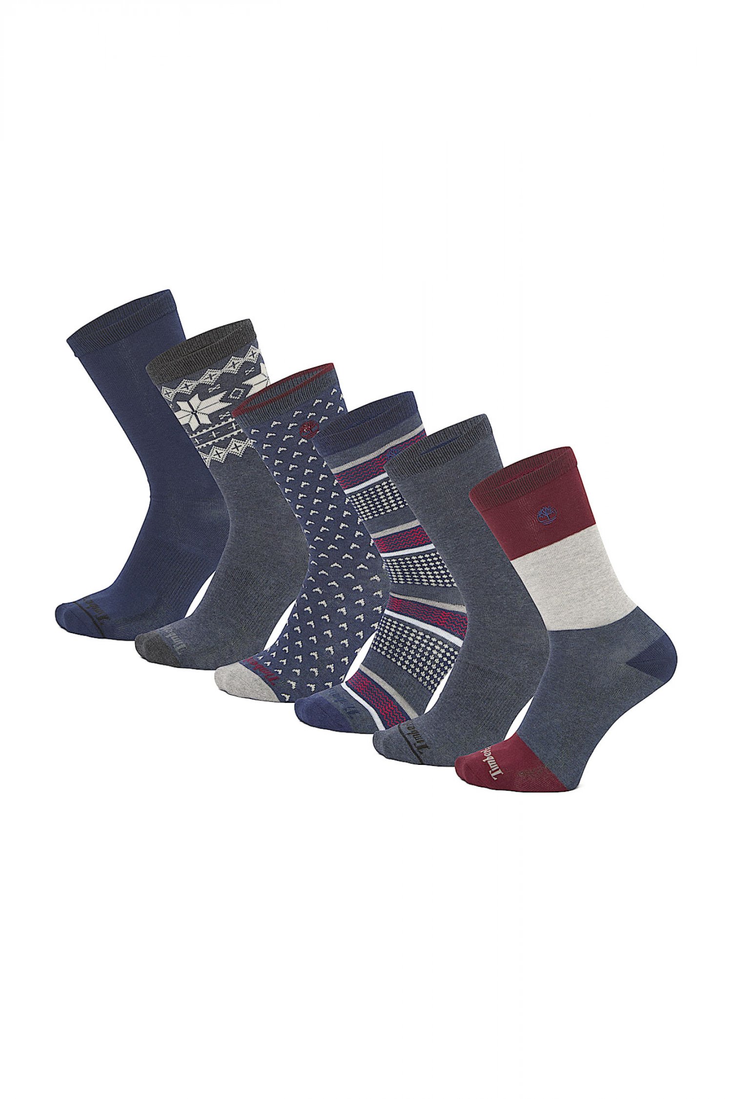 TIMBERLAND ΚΑΛΤΣΕΣ 6PAIRS CREW SOCKS ΜΠΛΕ-ΜΠΟΡΝΤΩ