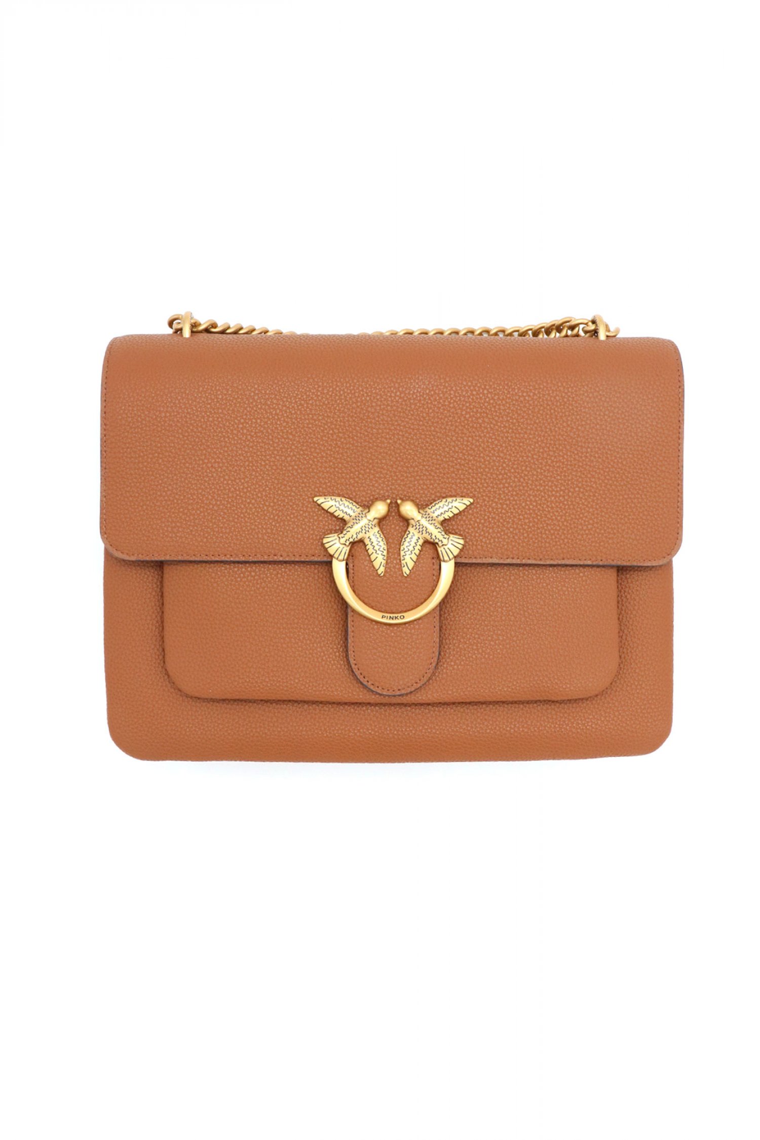 PINKO ΤΣΑΝΤΑ LOVE SOFT BIG PELLE BOTTALATA ΚΑΦΕ