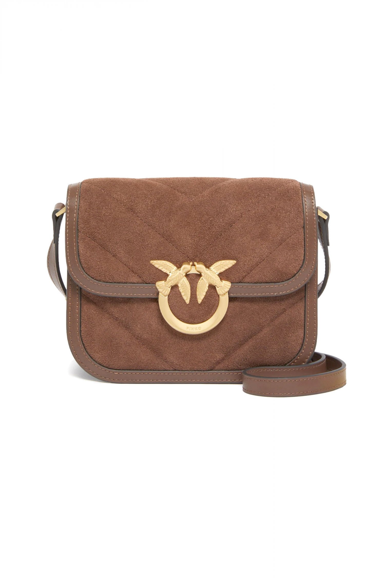 PINKO ΤΣΑΝΤΑ LOVE BOX BAG FL MINI SUEDE ΚΑΦΕ