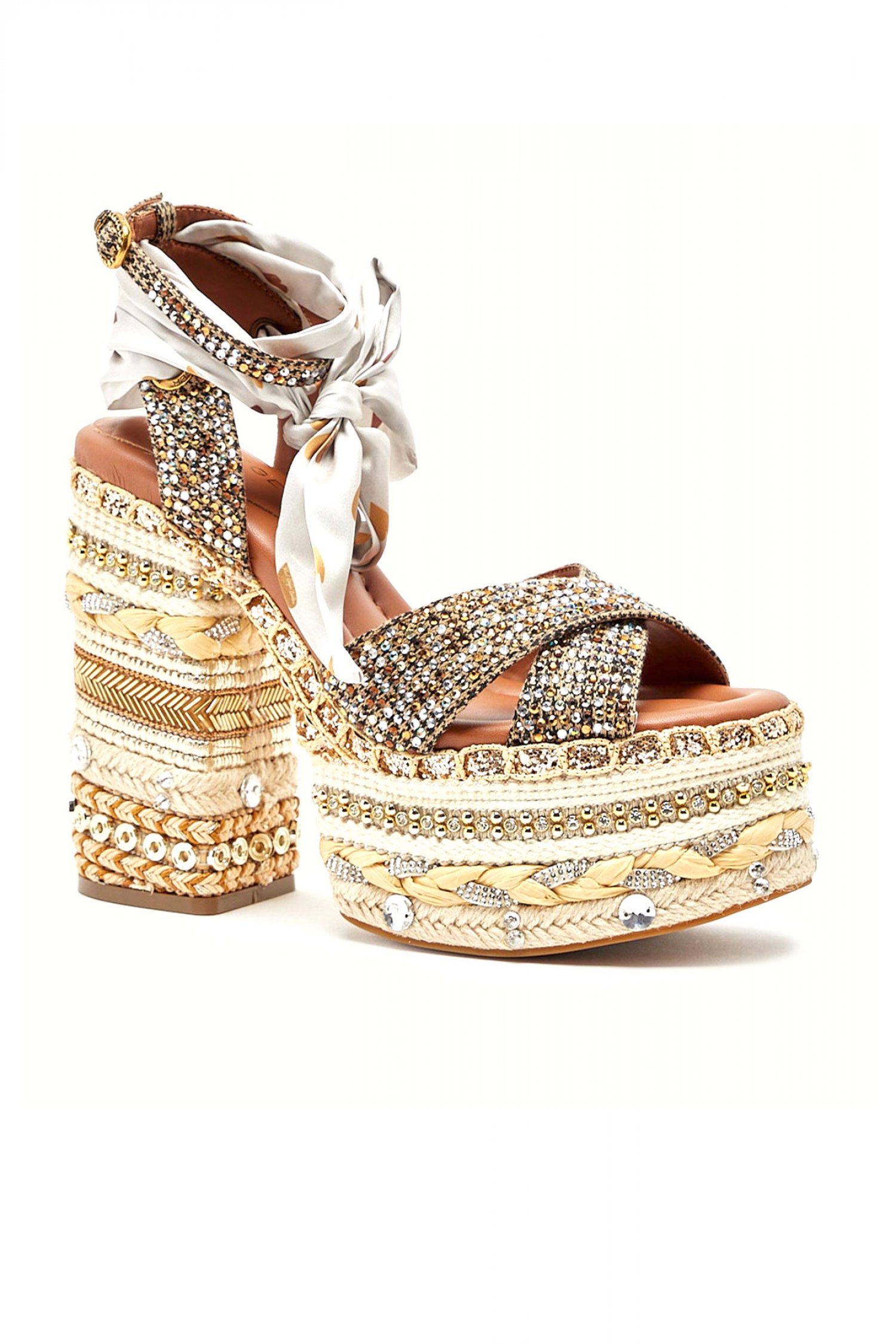 KURT GEIGER ΠΑΠΟΥΤΣΙΑ ΠΛΑΤΦΟΡΜΕΣ CHELSEA SCARF PLATFORM ΜΕΤΑΛΛΙΚΑ ΣΤΡΑΣ LOGO ΜΠΕΖ/ΧΡΥΣΟ