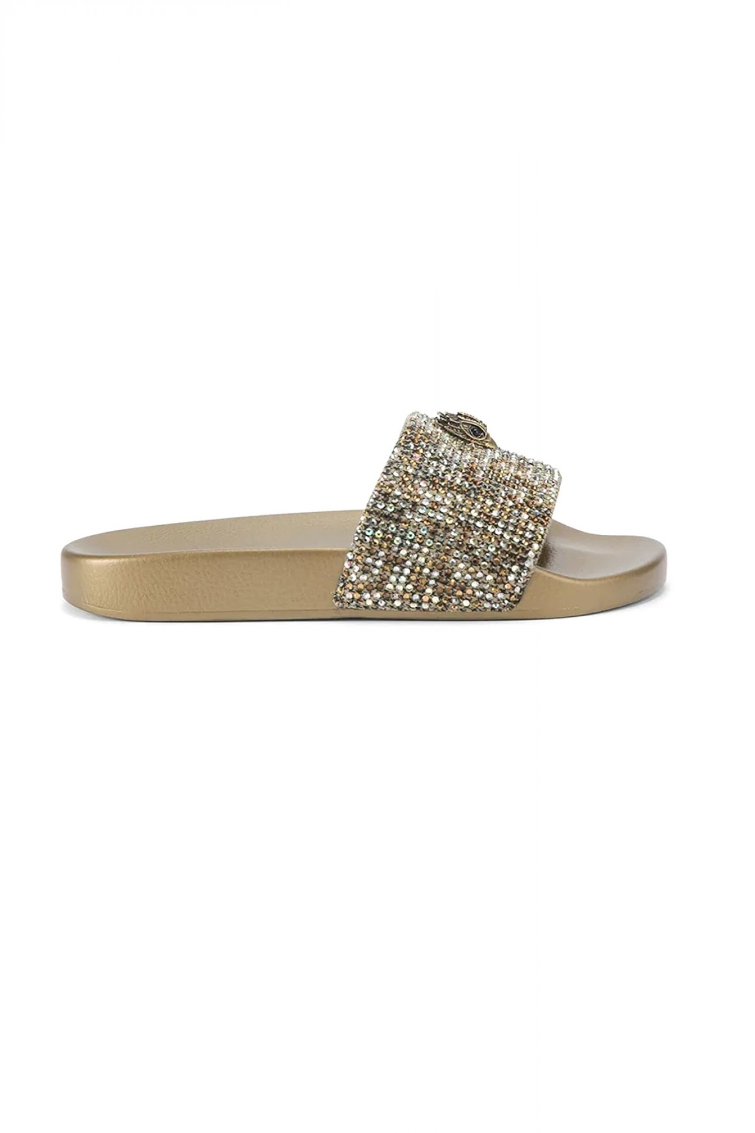 KURT GEIGER ΠΑΠΟΥΤΣΙΑ ΠΑΝΤΟΦΛΕΣ ΜΕΕΝΑ EAGLE LOGO ΠΟΛΥΧΡΩΜΑ ΣΤΡΑΣ ΜΠΕΖ/ΧΡΥΣΟ