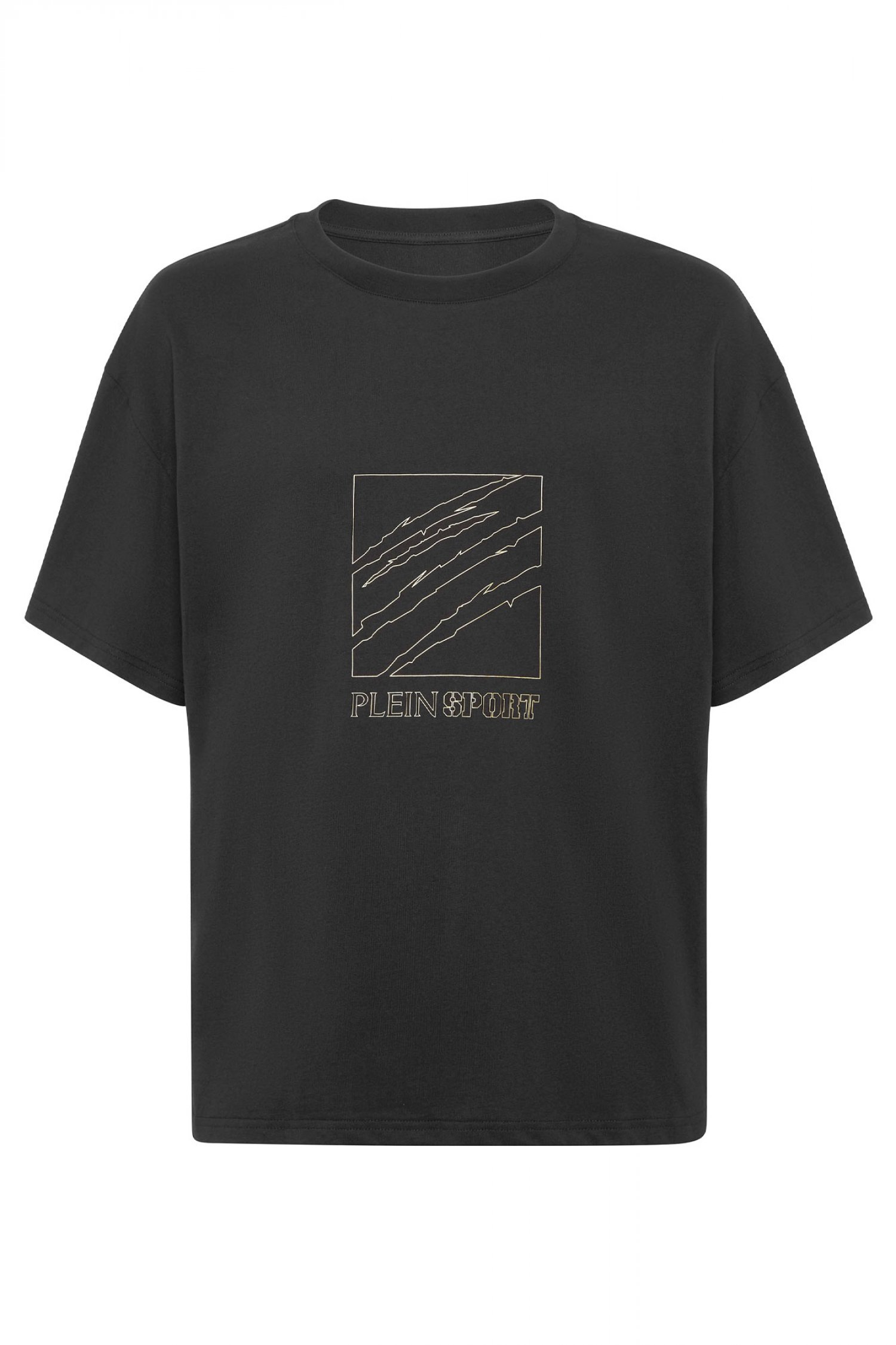 PLEIN SPORT T-SHIRT ROUND NECK OUTLINE SCRATCH LOGO ΜΑΥΡΟ