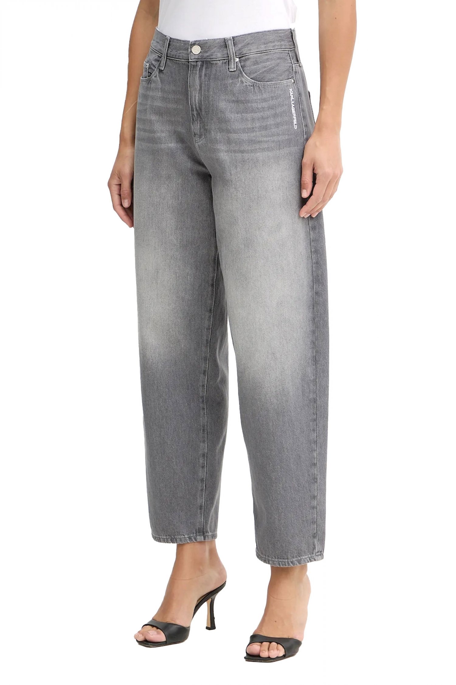 KARL LAGERFELD ΠΑΝΤΕΛΟΝΙ JEANS IKON BARREL MID RISE LEG LOGO ΓΚΡΙ