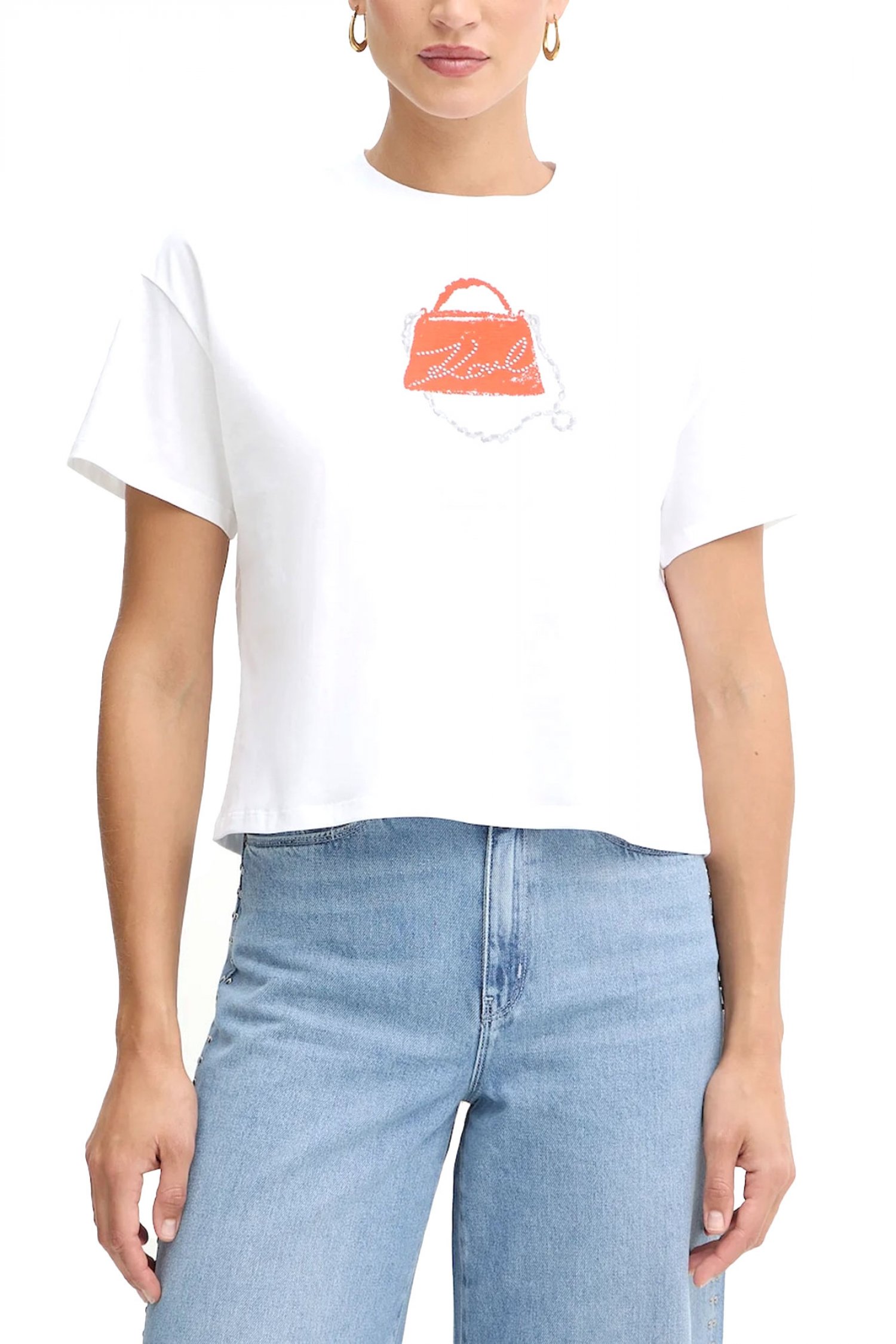 KARL LAGERFELD T-SHIRT OVERSIZED SIGNATURE BAG LOGO ΛΕΥΚΟ
