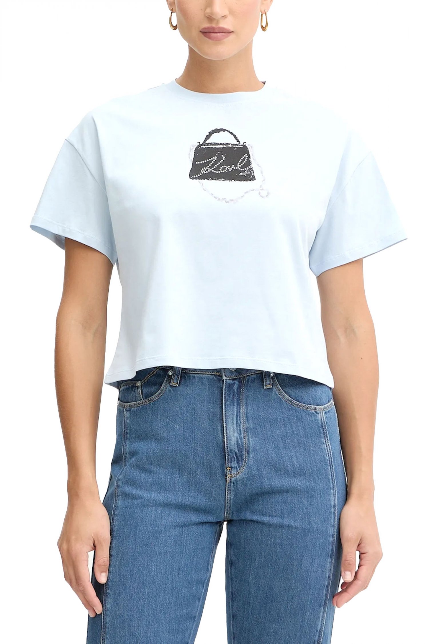 KARL LAGERFELD T-SHIRT OVERSIZED SIGNATURE BAG LOGO ΣΙΕΛ