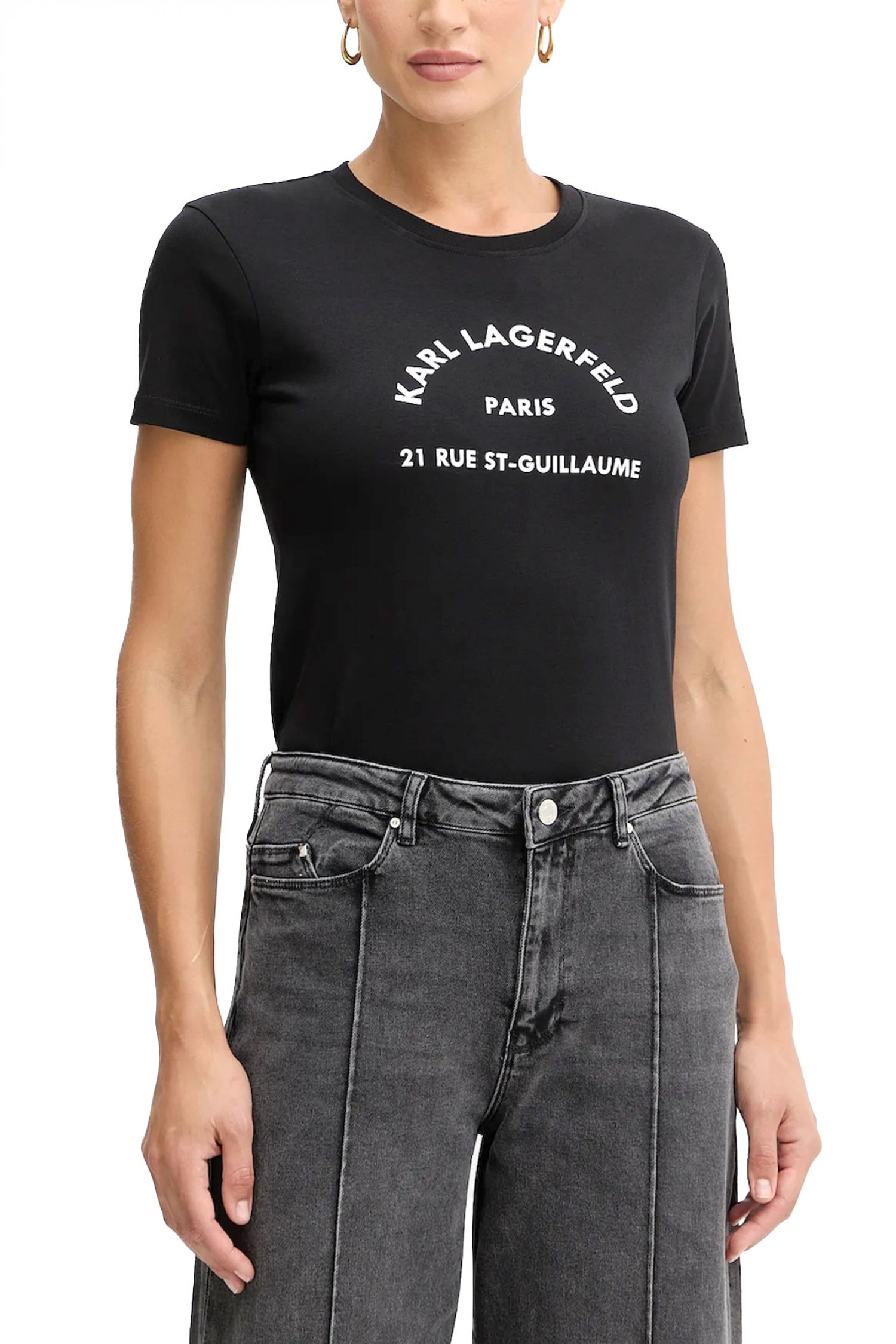 KARL LAGERFELD T-SHIRT SLIM FIT RSG GLITTER PETITE LOGO ΜΑΥΡΟ