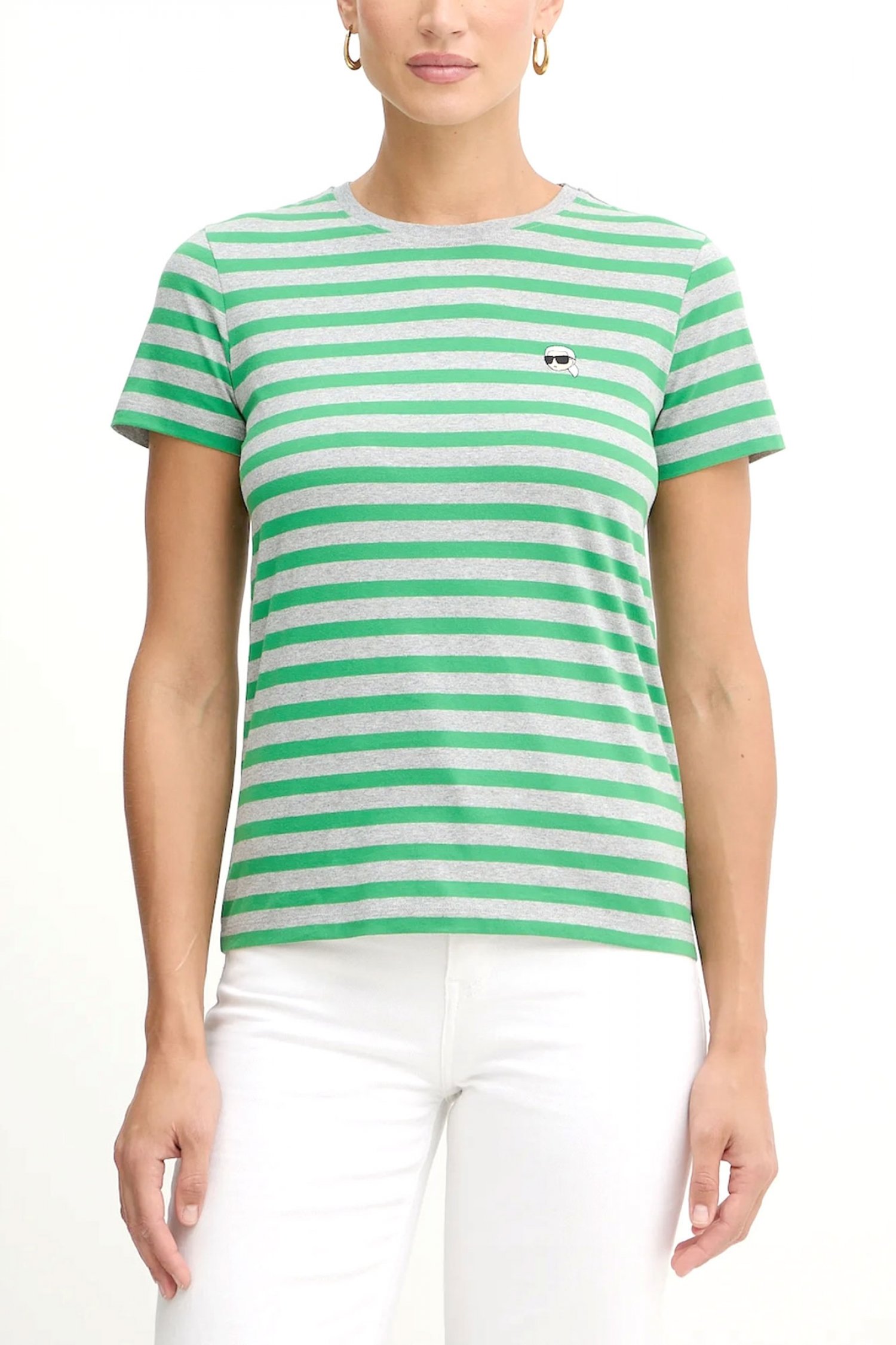 KARL LAGERFELD T-SHIRT REGULAR FIT IKON STRIPE LOGO ΓΚΡΙ-ΠΡΑΣΙΝΟ
