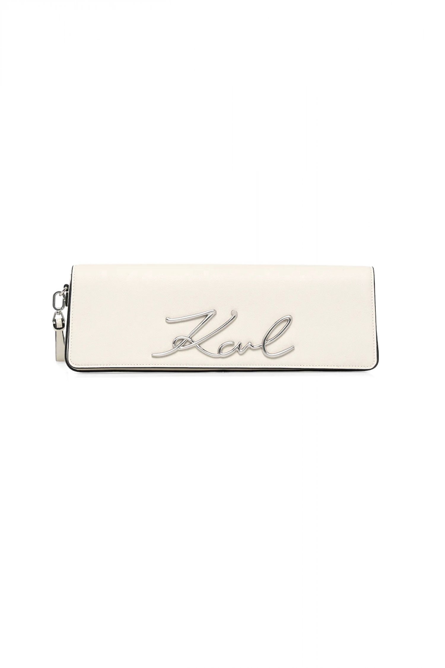 KARL LAGERFELD ΤΣΑΝΤΑ ΦΑΚΕΛΟΣ ΔΕΡΜΑ K/SIGNATURE 2.0 SLIM CLUTCH LOGO ΜΕΤΑΛΛΙΚΟ ΕΚΡΟΥ