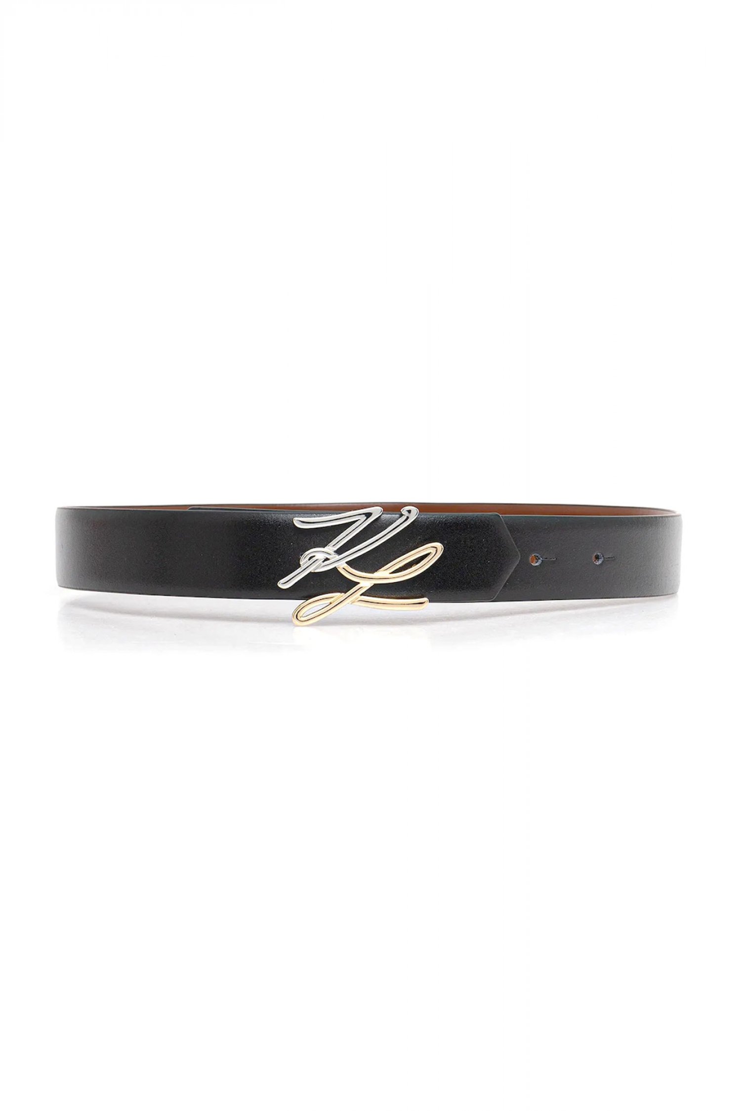 KARL LAGERFELD ΖΩΝΗ ΔΕΡΜΑ REVERSIBLE K/AUTOGRAPH RV G/S H3 BELT GP LOGO ΜΕΤΑΛΛΙΚΟ ΜΑΥΡΟ-ΚΑΦΕ