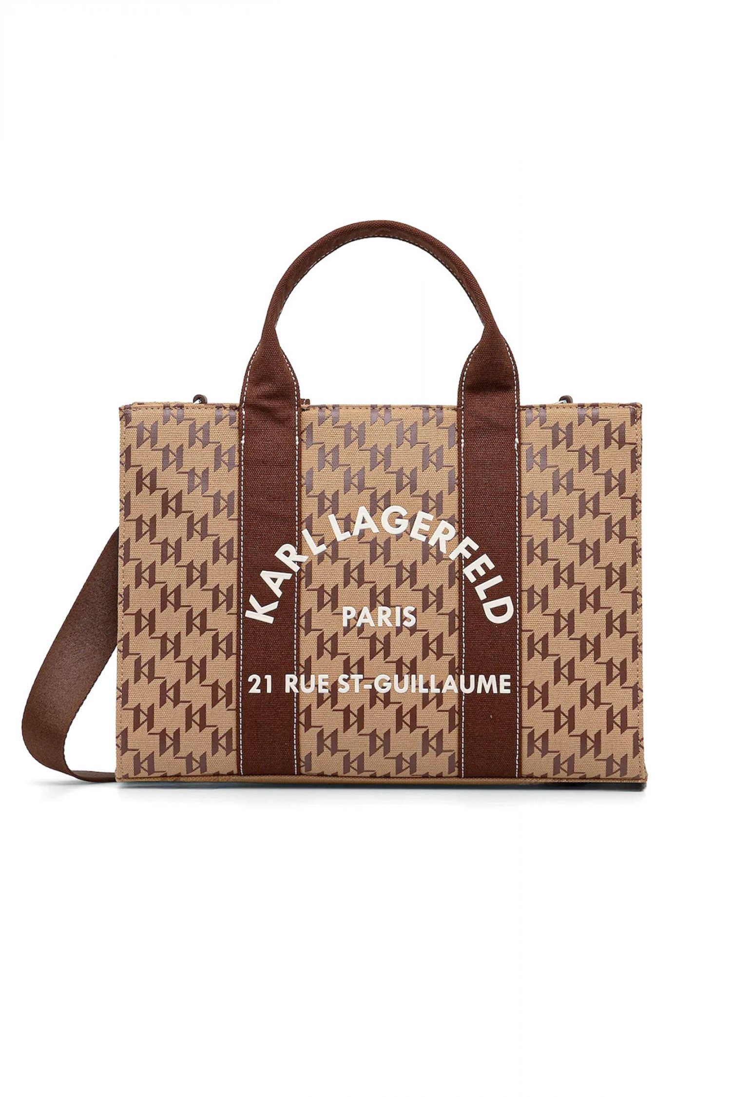 KARL LAGERFELD ΤΣΑΝΤΑ TOTE K/RSG SQUARE MONO MD ΧΕΙΡΟΣ/CROSSBODY ALL OVER LOGO ΜΠΕΖ-ΚΑΦΕ