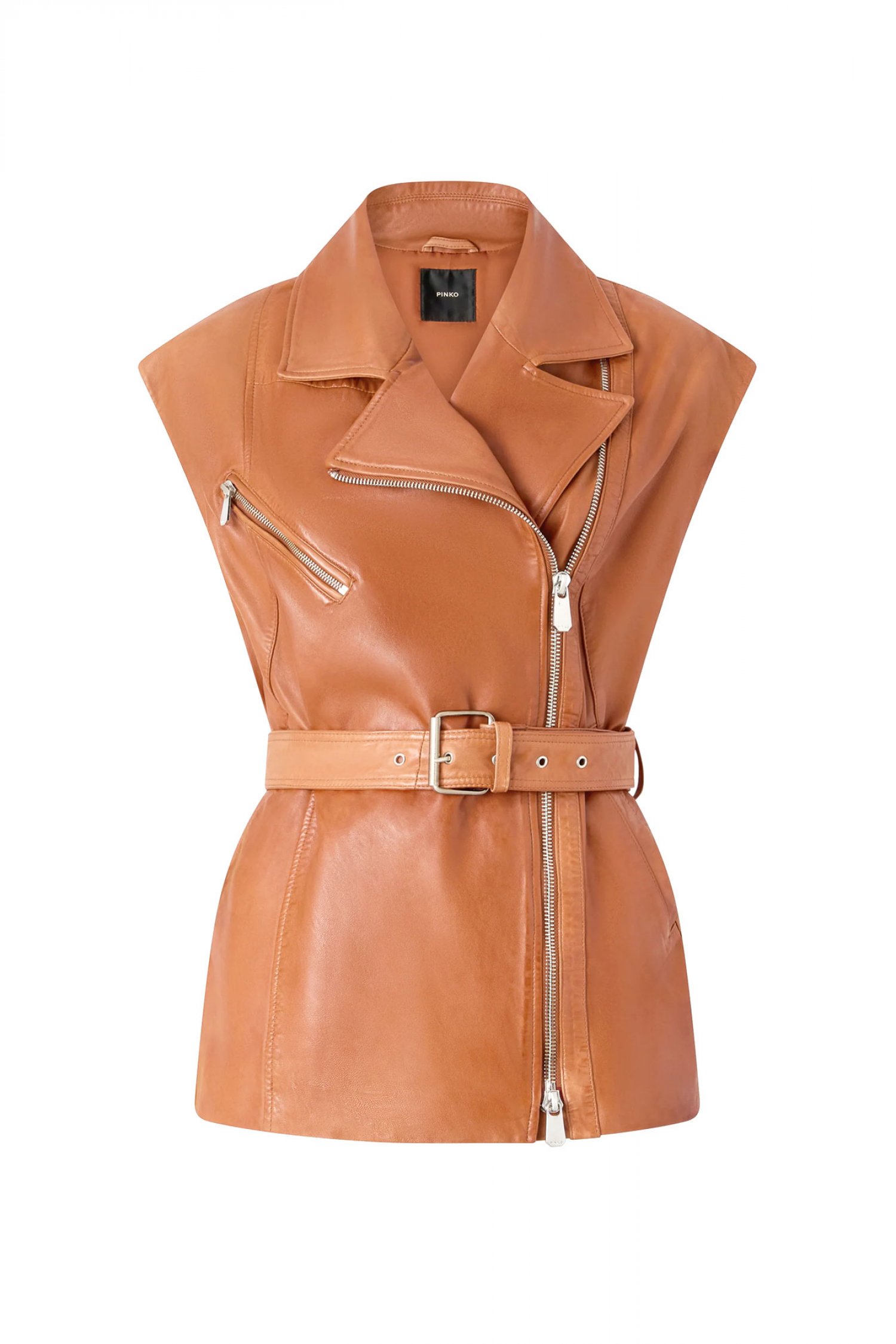 PINKO PINKO ΔΕΡΜΑΤΙΝΟ ΓΙΛΕΚΟ GYPSY GILET ΚΑΦΕ