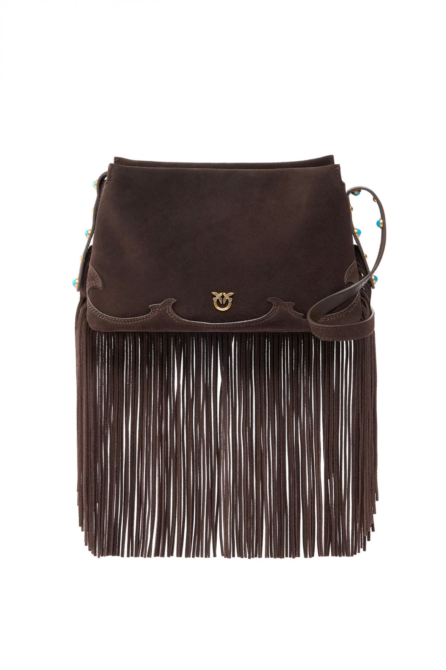 PINKO PINKO ΤΣΑΝΤΑ TRIPLET MINI FRINGES SUEDE ΚΑΦΕ
