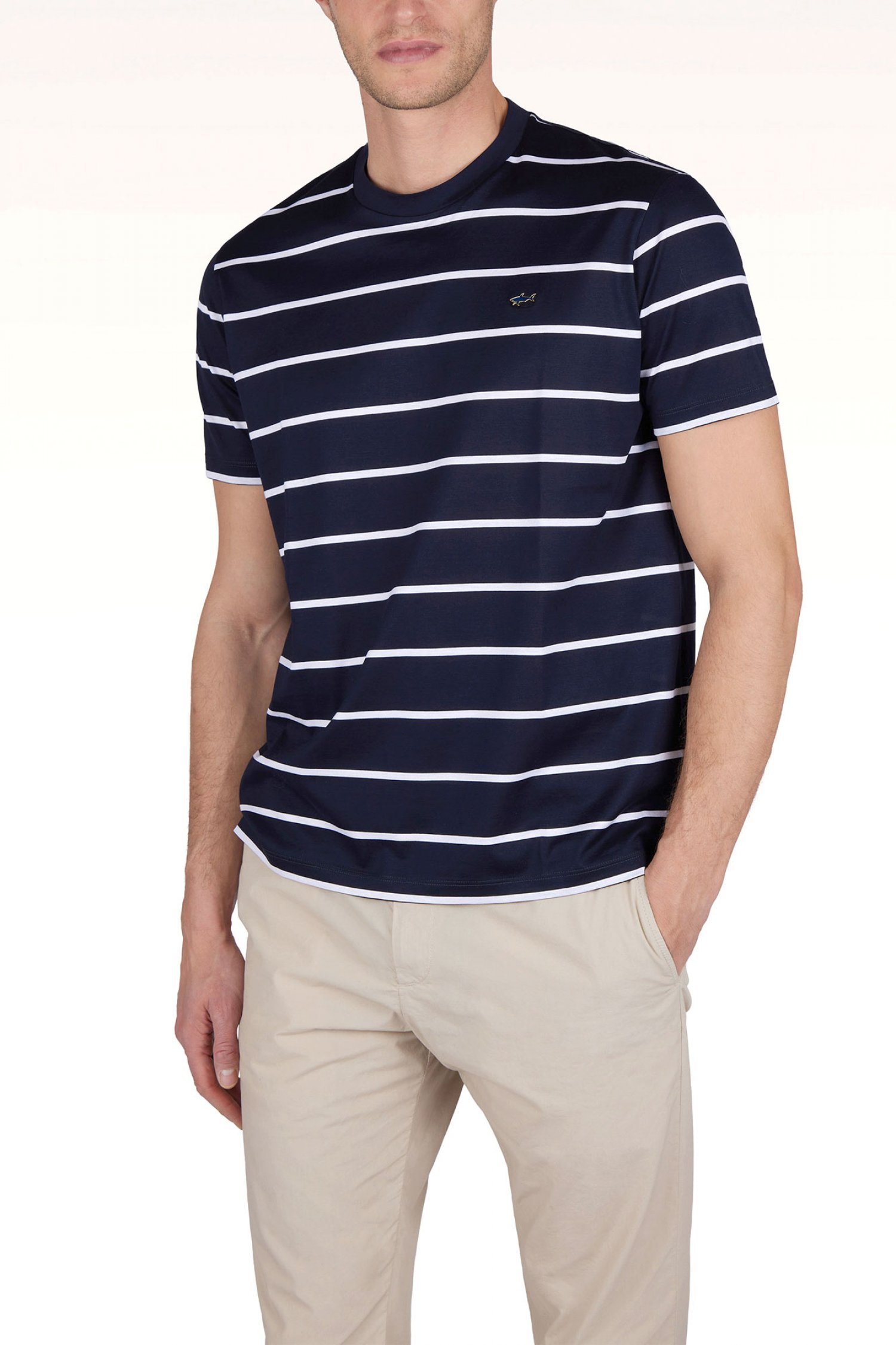 PAUL&SHARK T-SHIRT CREW NECK ΡΙΓΕ METALLIC LOGO ΜΠΛΕ-ΛΕΥΚΟ