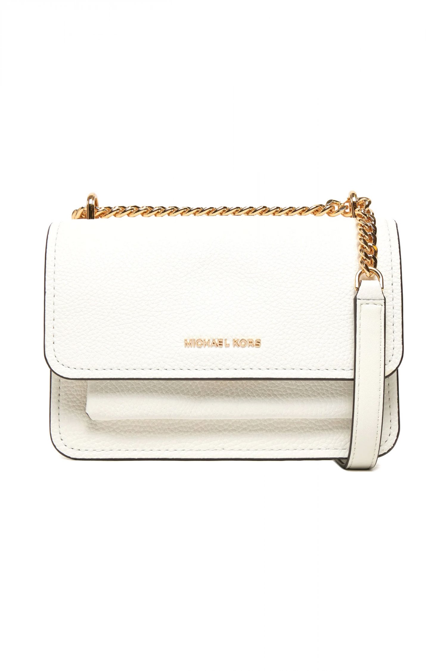 MICHAEL KORS ΤΣΑΝΤΑΚΙ CROSSBODY/ΩΜΟΥ CLAIRE AΛΥΣΙΔΑ ΜΕΤΑΛΛΙΚΟ LOGO ΛΕΥΚΟ
