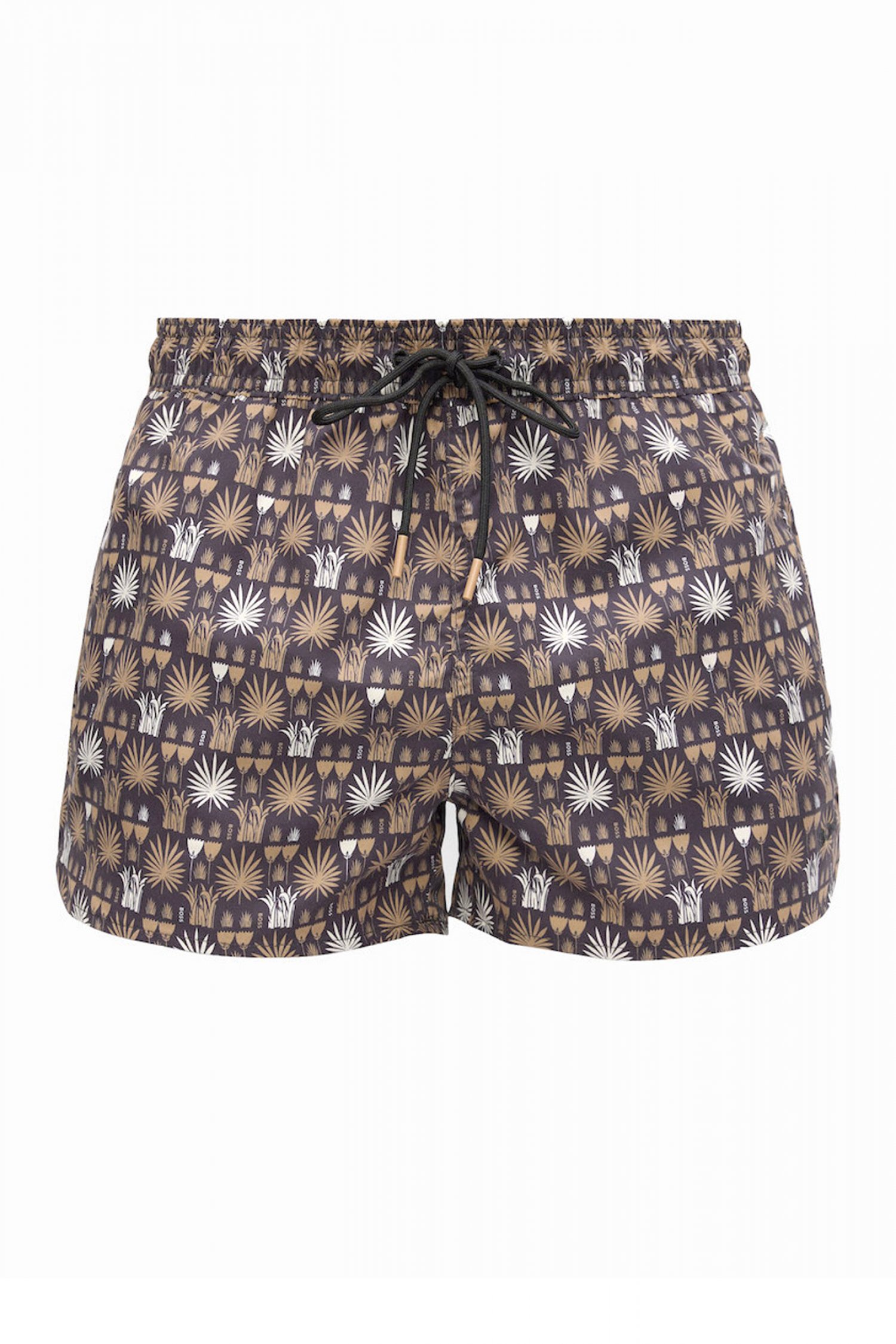 BOSS BEACHWEAR ΜΑΓΙΩ CALA FLORAL ΜΑΥΡΟ-ΚΑΦΕ